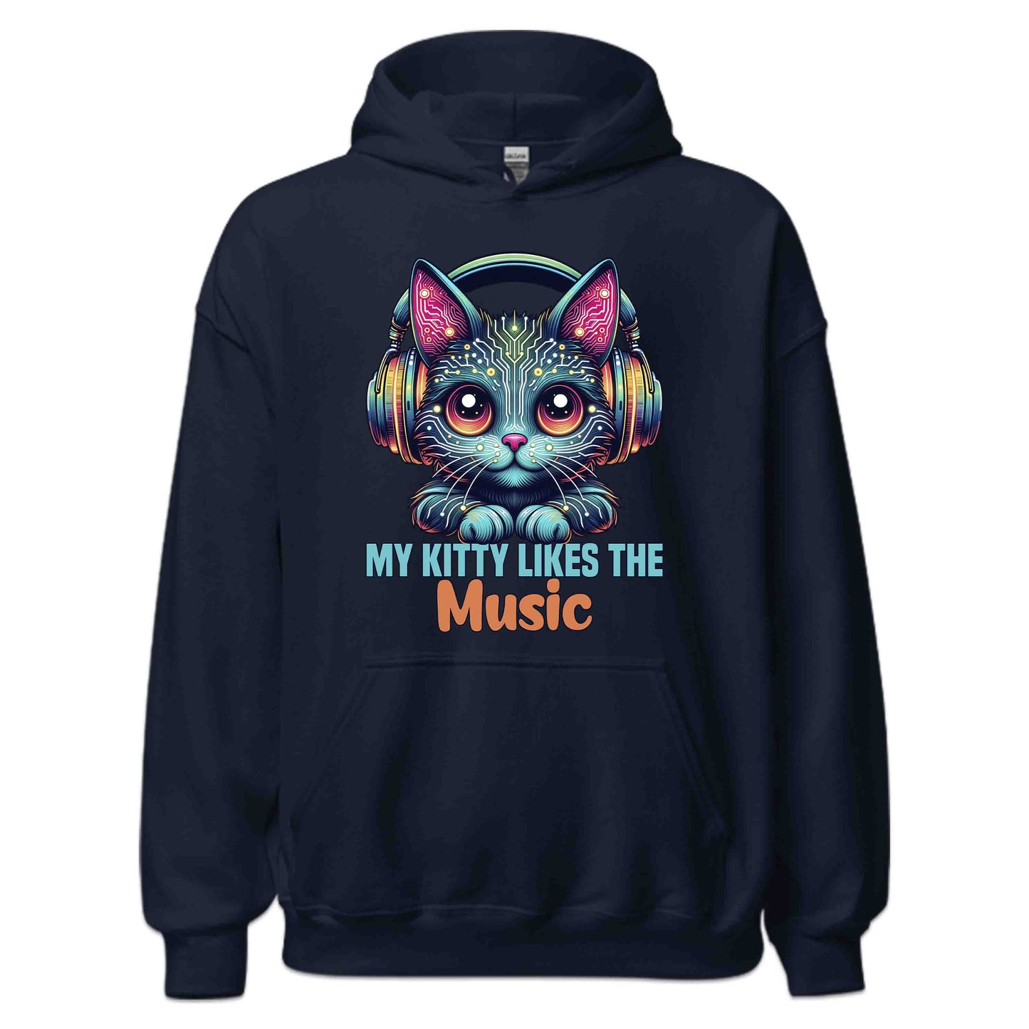 Cyberpunk Cat Headphones My Kitty Likes the Music Neon AI Futuristic Feline | PRODUCT CODE: CYBRHDPNOMKT