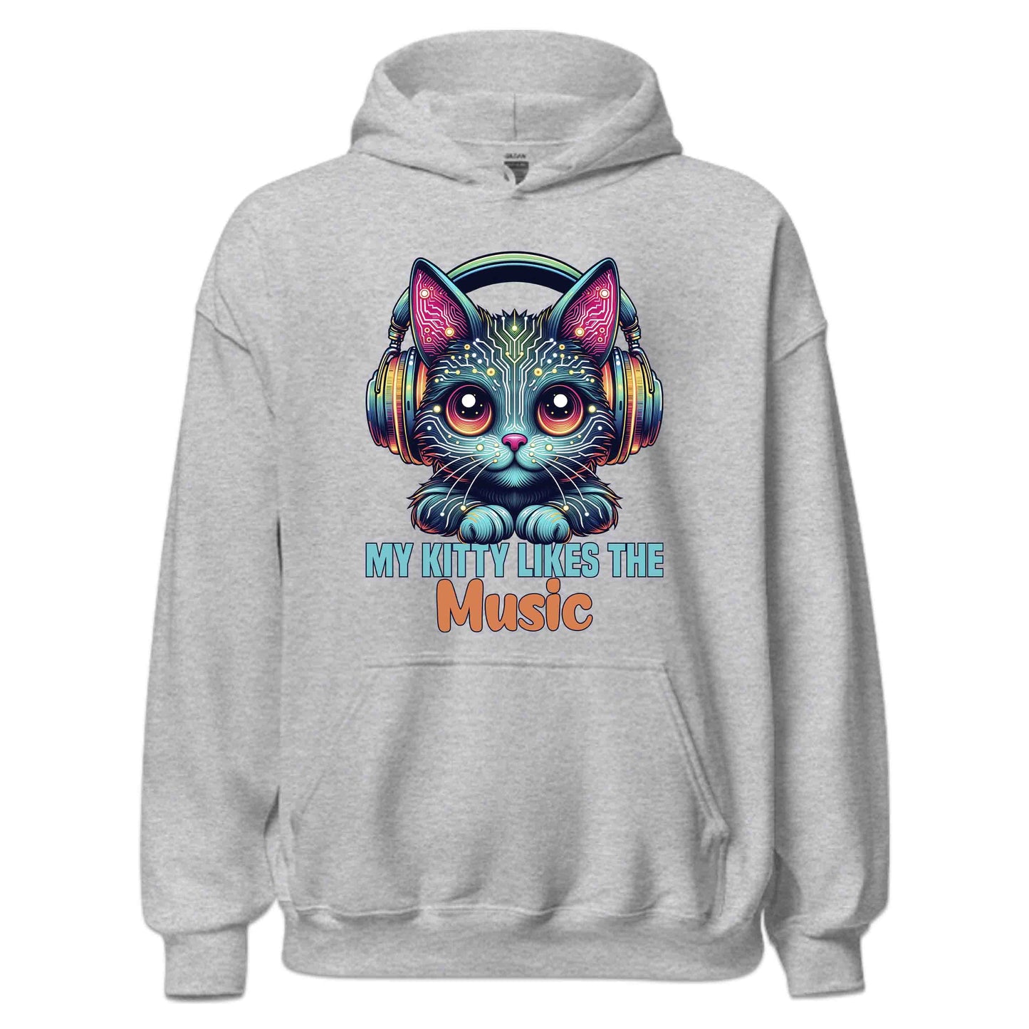 Cyberpunk Cat Headphones My Kitty Likes the Music Neon AI Futuristic Feline | PRODUCT CODE: CYBRHDPNOMKT