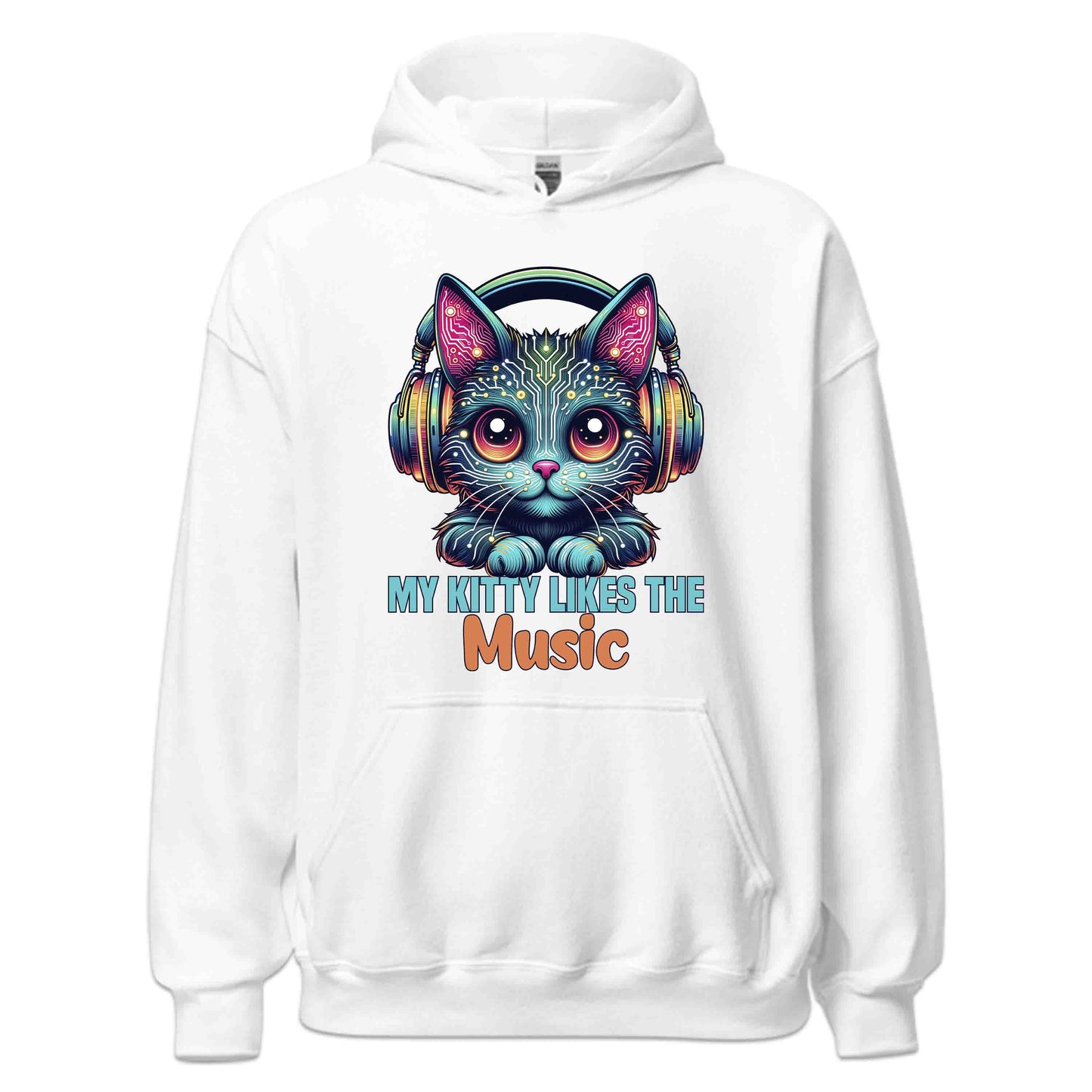 Cyberpunk Cat Headphones My Kitty Likes the Music Neon AI Futuristic Feline | PRODUCT CODE: CYBRHDPNOMKT