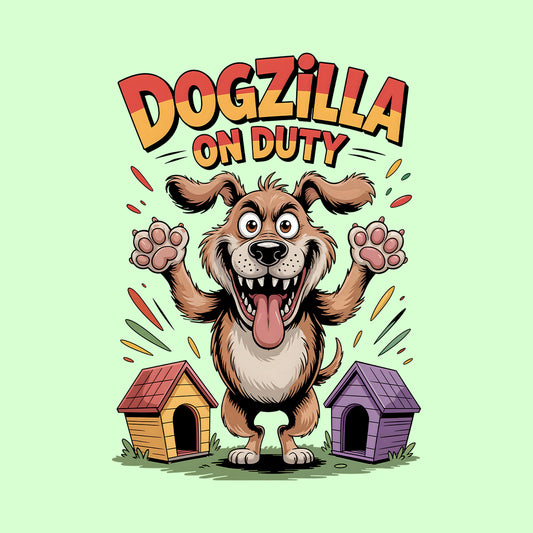 Dogzilla On Duty T-Shirt, Funny Dog Sweatshirt & Cartoon Hoodie | PRODUCT CODE: DGFGHSADL