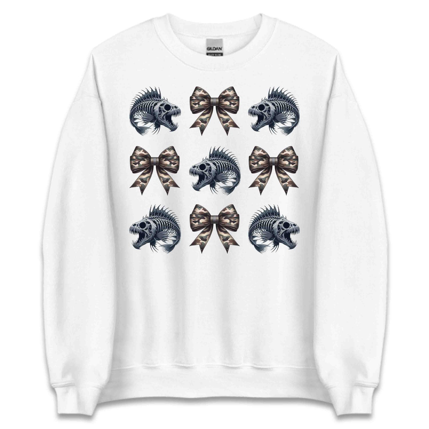 Dark Gothic Fish Skeleton Edgy Camouflage Bow Punk Rock Fishing Anglers | PRODUCT CODE: DKRGOHFSKNE