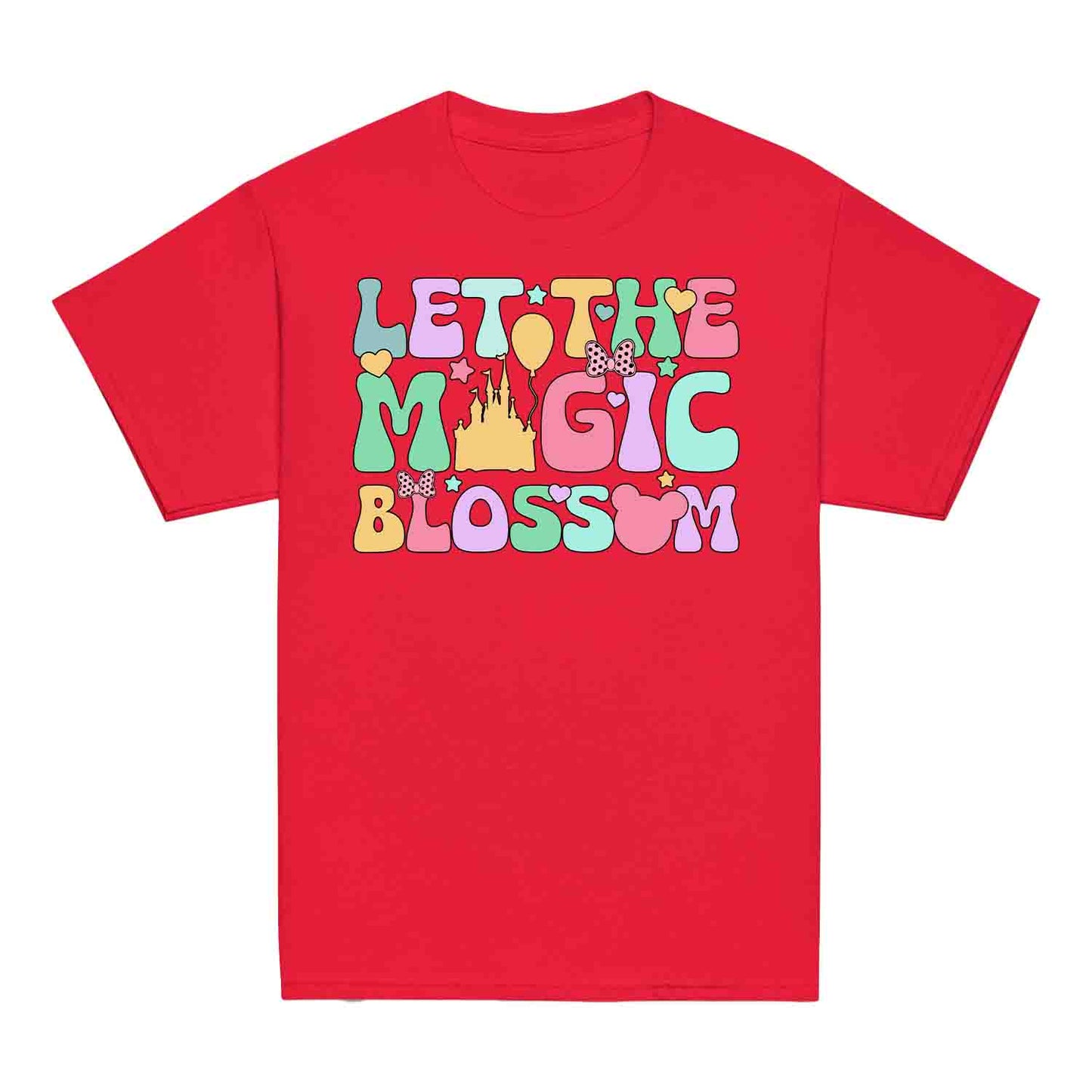 Disney Let the Magic Blossom Kids T-Shirt, Jumper & Hoodie – Pastel Castle & Mouse Ears for Fairy Tale Fans & Dreamy Park Trips | PRODUCT CODE: DMNBWERU