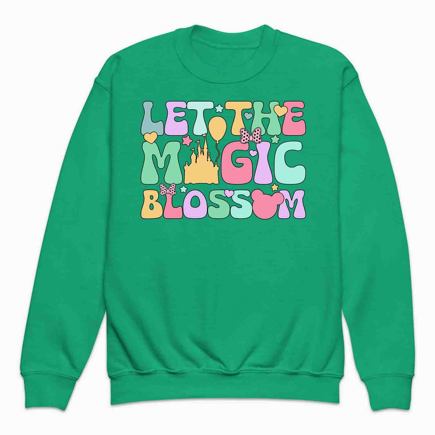 Disney Let the Magic Blossom Kids T-Shirt, Jumper & Hoodie – Pastel Castle & Mouse Ears for Fairy Tale Fans & Dreamy Park Trips | PRODUCT CODE: DMNBWERU