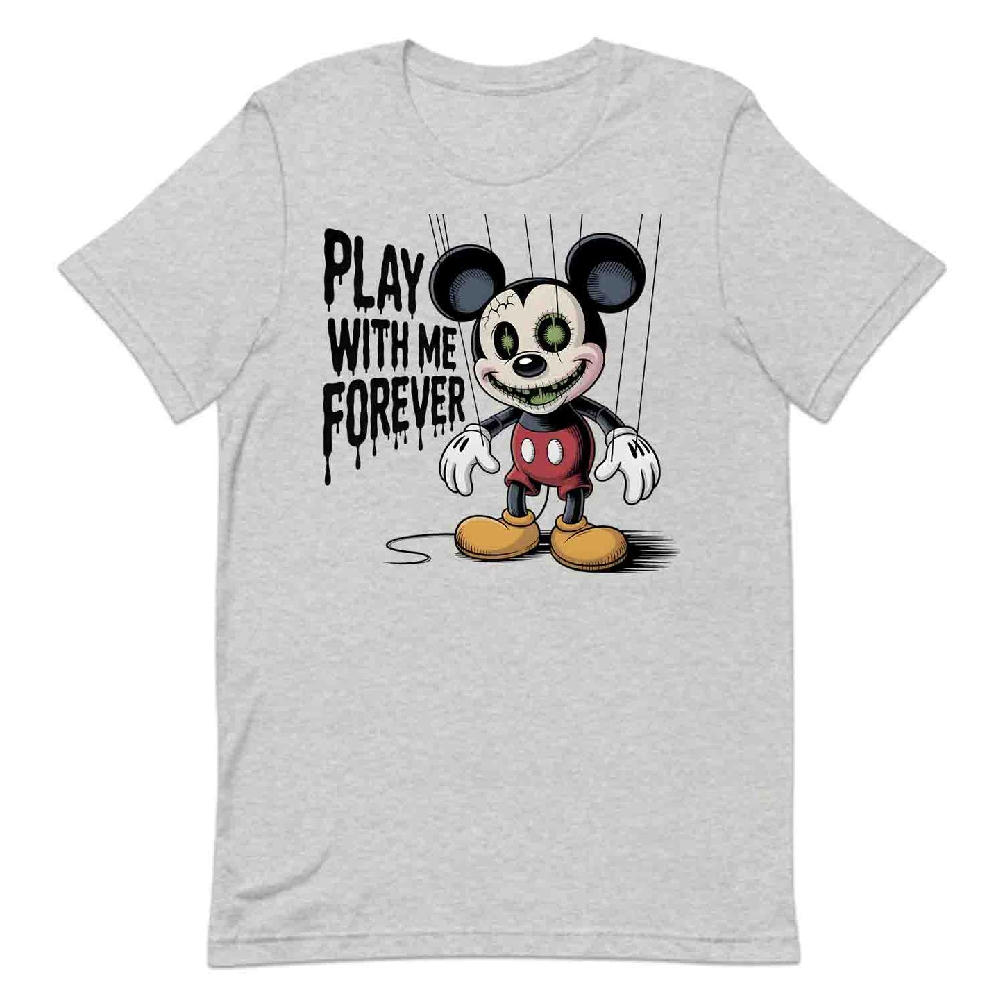 Disney Mickey Mouse Puppet Strings T-Shirt, Haunted Doll Vibes Tee, Spooky Halloween Cartoon Top | PRODUCT CODE: DNMWBEUOS