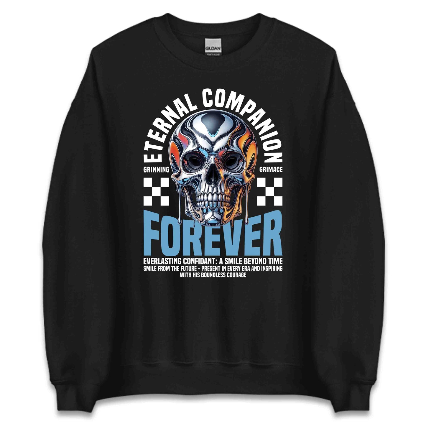 Dripping Metallic Skull Forever Grinning Skull Edgy and Futuristic Streetwear | PRODUCT CODE: DRPNGMALSETC