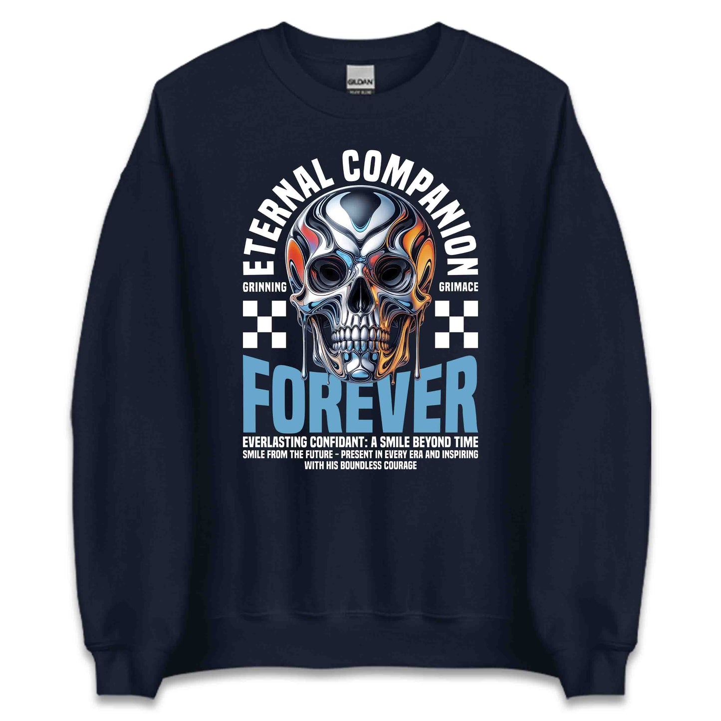 Dripping Metallic Skull Forever Grinning Skull Edgy and Futuristic Streetwear | PRODUCT CODE: DRPNGMALSETC
