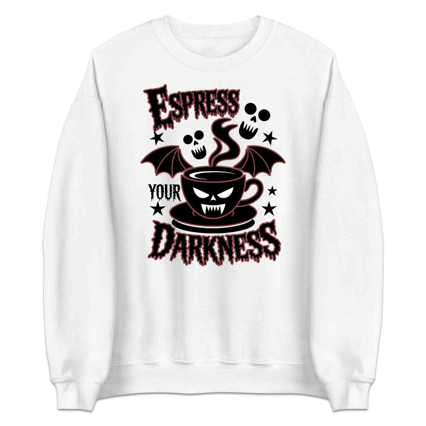 Espress Your Darkness T-Shirt, Gothic Coffee Sweatshirt, Spooky Bat Hoodie | PRODUCT CODE: ENVZCPXHR