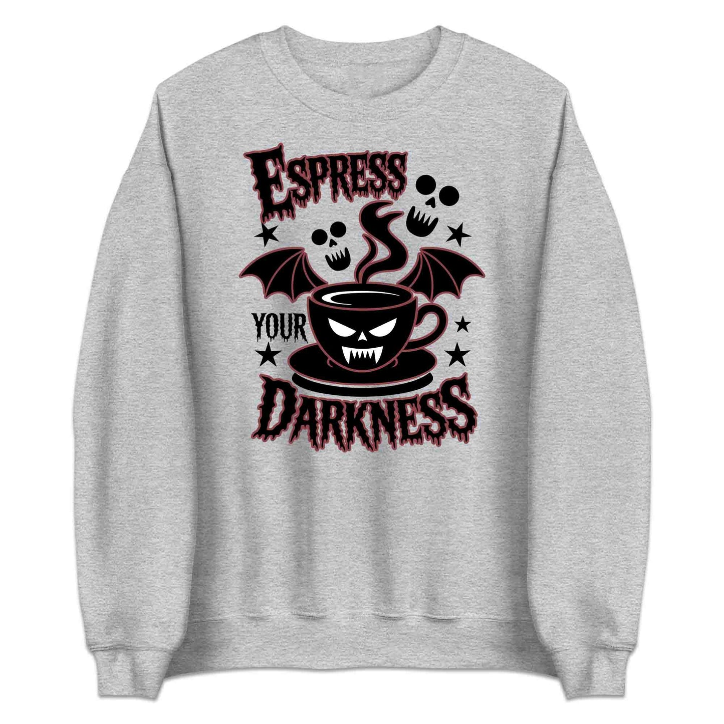 Espress Your Darkness T-Shirt, Gothic Coffee Sweatshirt, Spooky Bat Hoodie | PRODUCT CODE: ENVZCPXHR