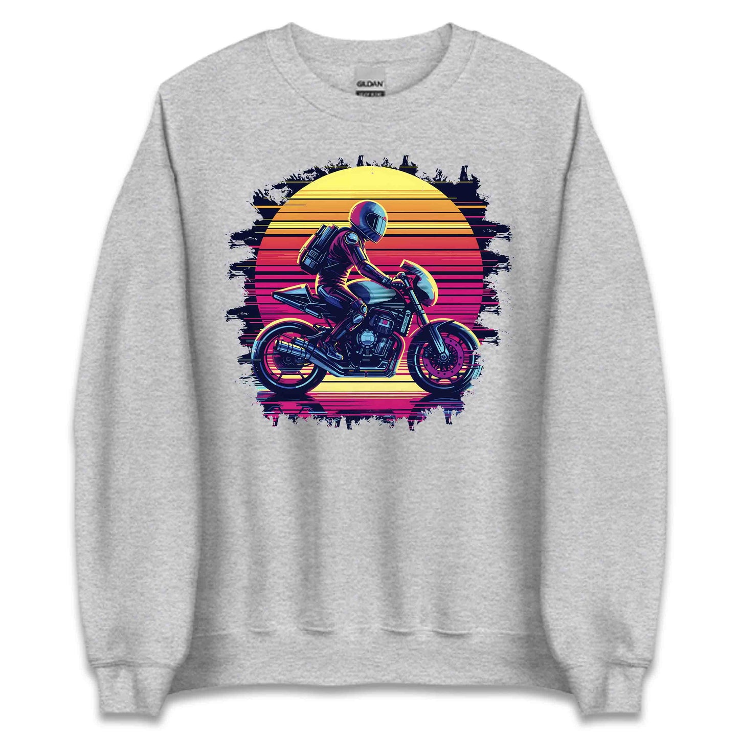 Epic Vibrant Retro Neon Sunset Motorcycle Rider Vintage Aesthetic | PRODUCT CODE: EPCBRVTBKNSUM