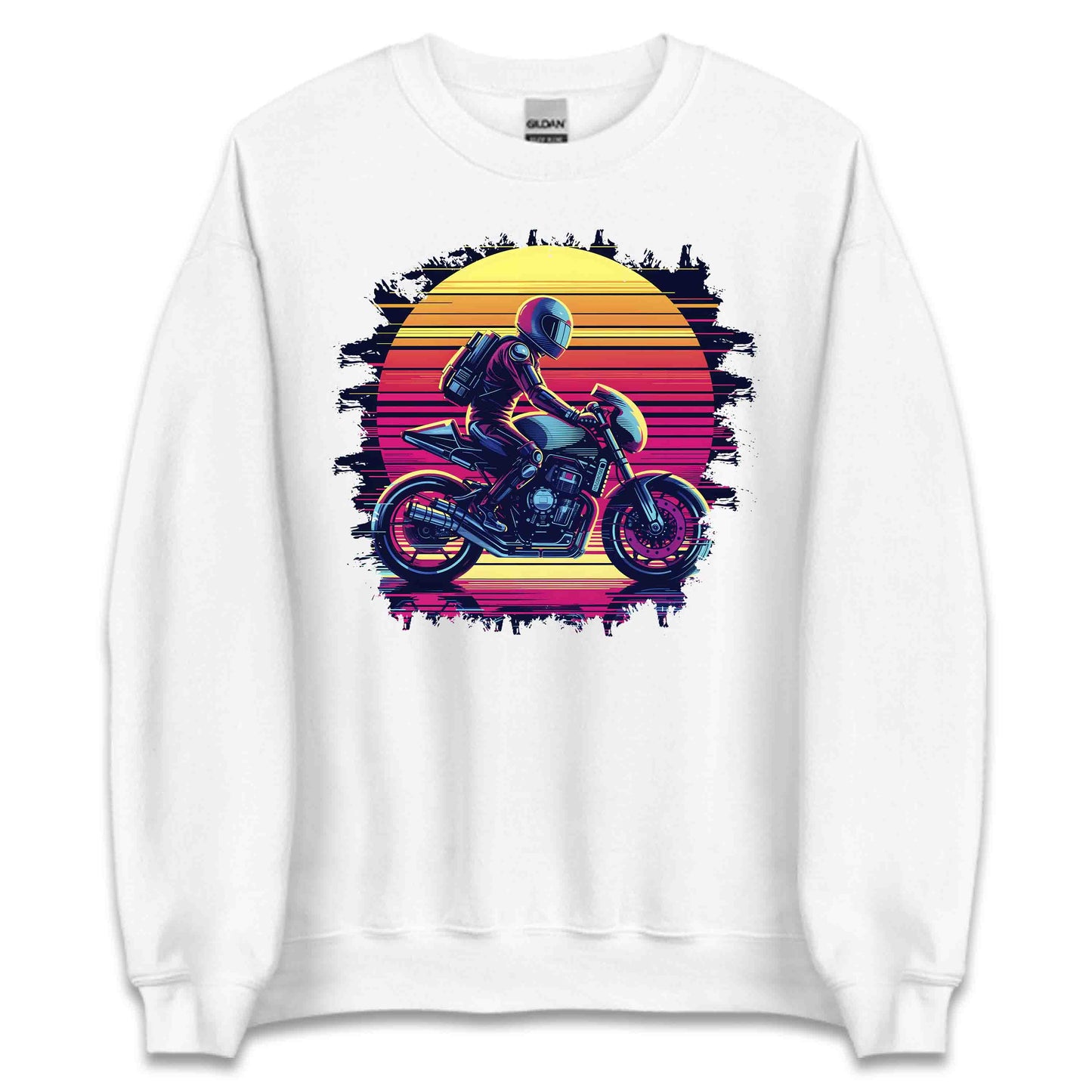 Epic Vibrant Retro Neon Sunset Motorcycle Rider Vintage Aesthetic | PRODUCT CODE: EPCBRVTBKNSUM