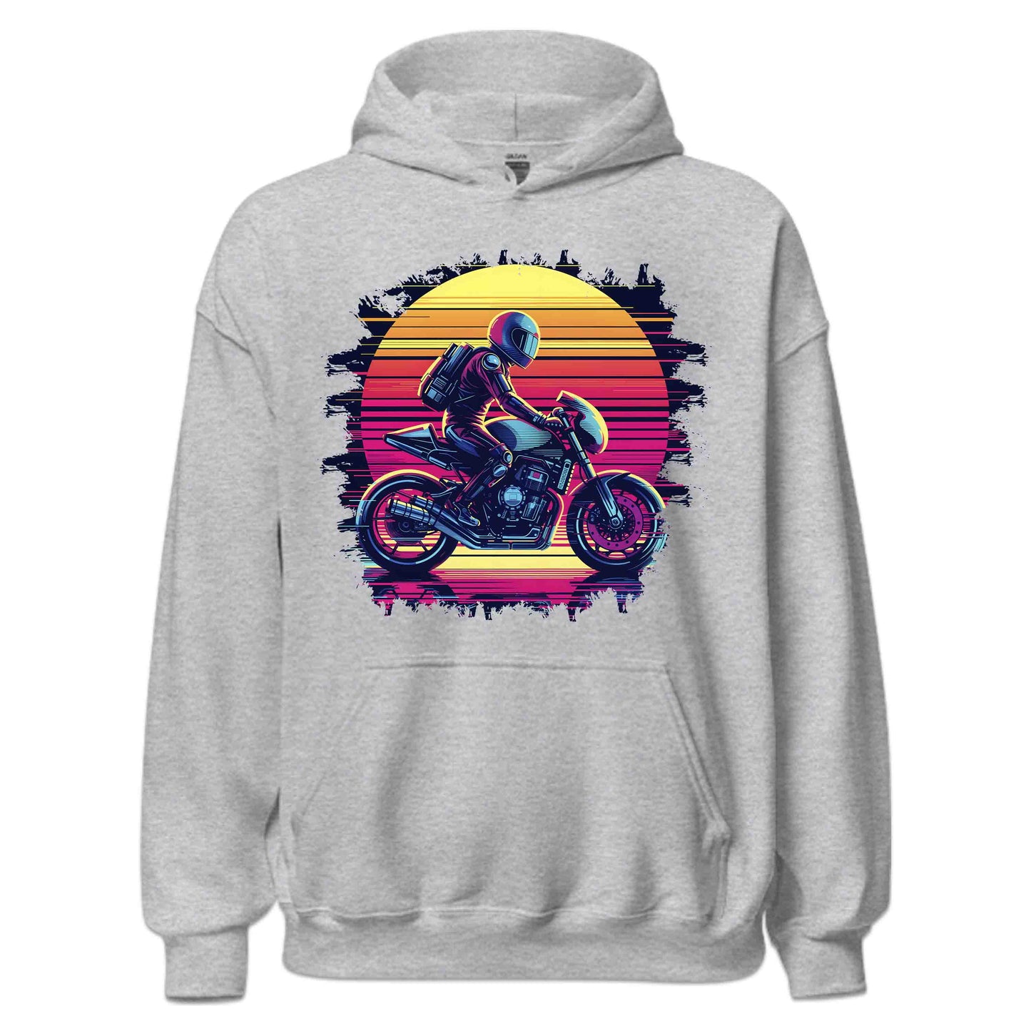 Epic Vibrant Retro Neon Sunset Motorcycle Rider Vintage Aesthetic | PRODUCT CODE: EPCBRVTBKNSUM