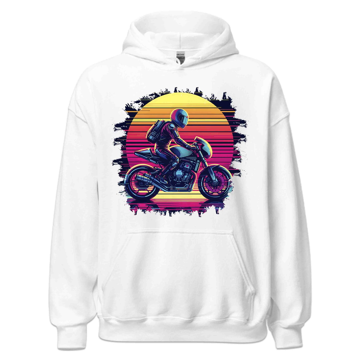 Epic Vibrant Retro Neon Sunset Motorcycle Rider Vintage Aesthetic | PRODUCT CODE: EPCBRVTBKNSUM