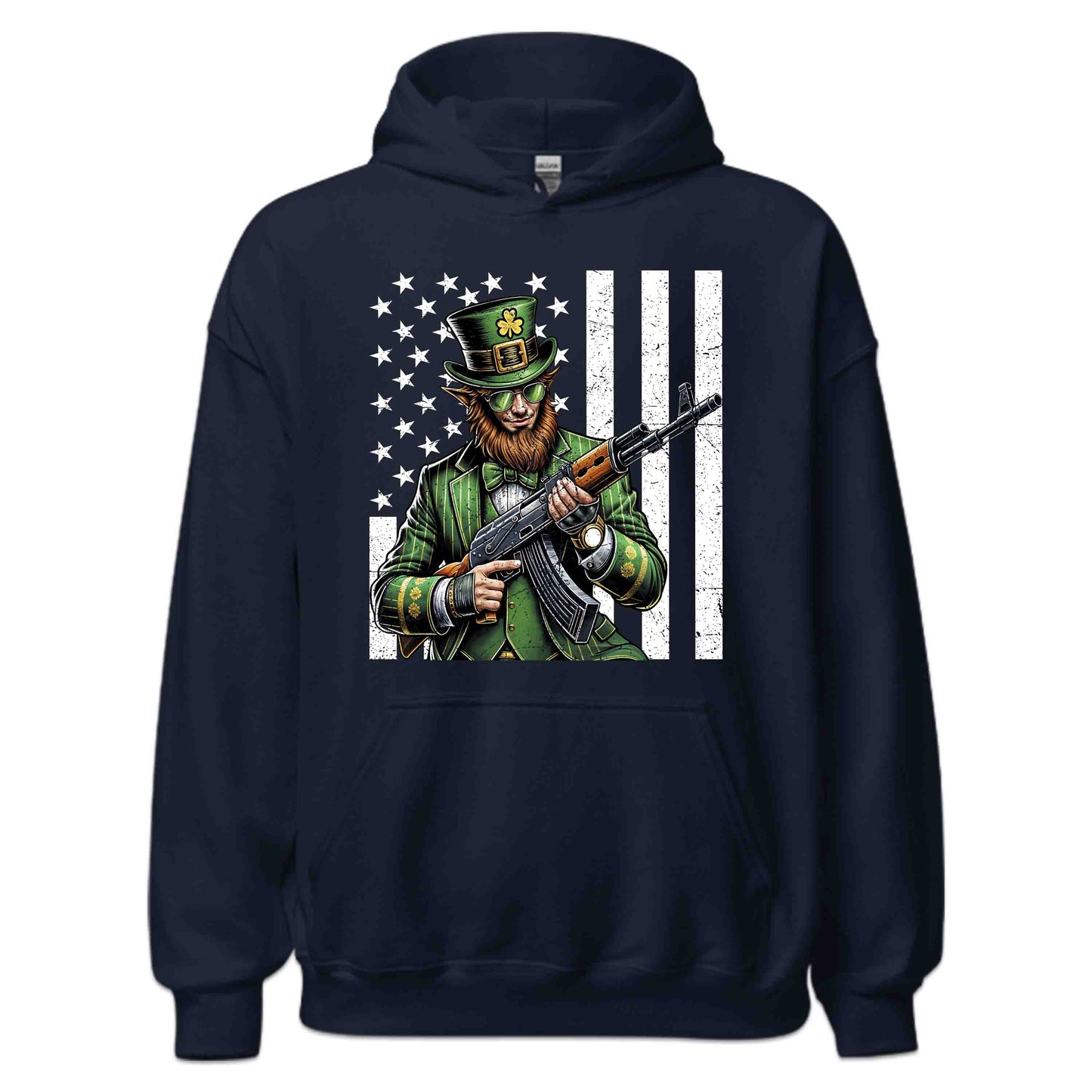Edgy St. Patrick's Day Badass Leprechaun with AK-47 & USA Flag Irish Holiday | PRODUCT CODE: EYGDPTCKTDUYB