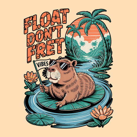 Float Don’t Fret T-Shirt, Chill Capybara on Lily Pad Tee, Zen Vibes Nature Lover Top | PRODUCT CODE: FKJQHWEKB