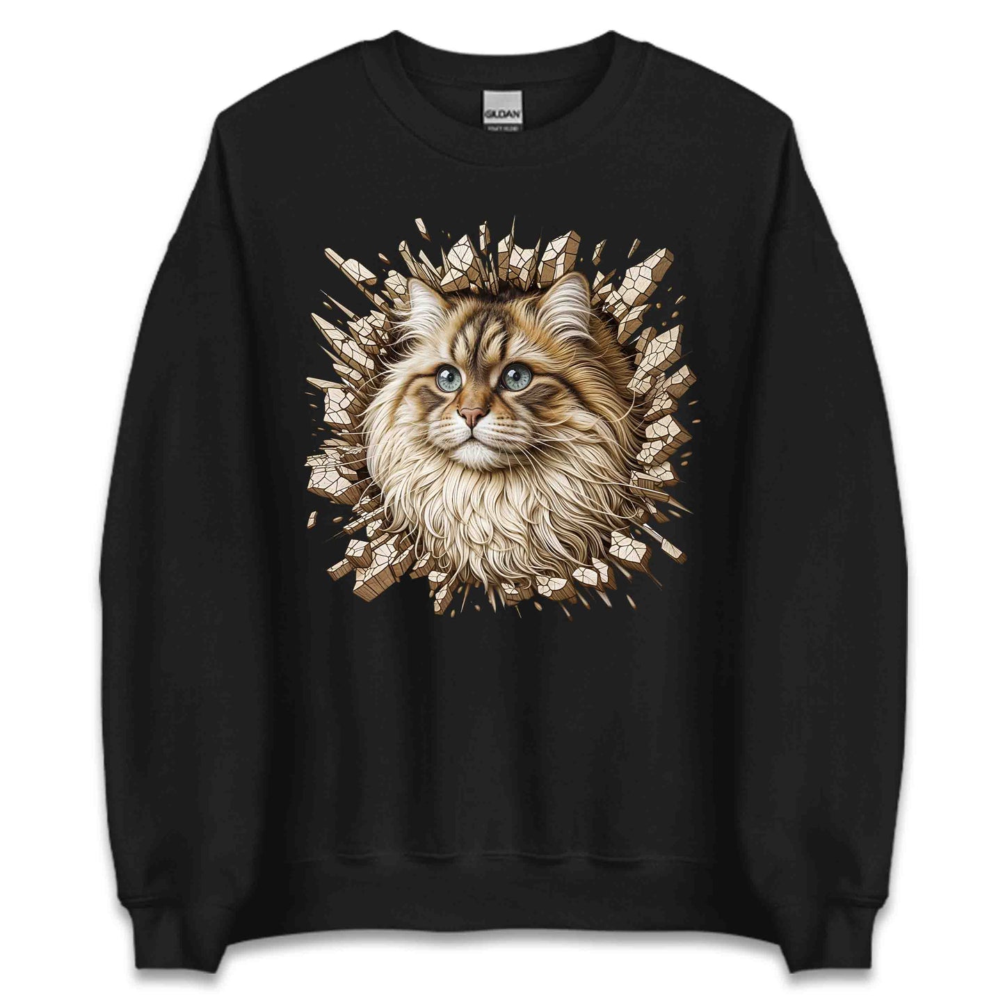 Fluffy Siberian Cat Breaking Through Wall 3D Realistic Cat | PRODUCT CODE: FLYSBRNCRABH