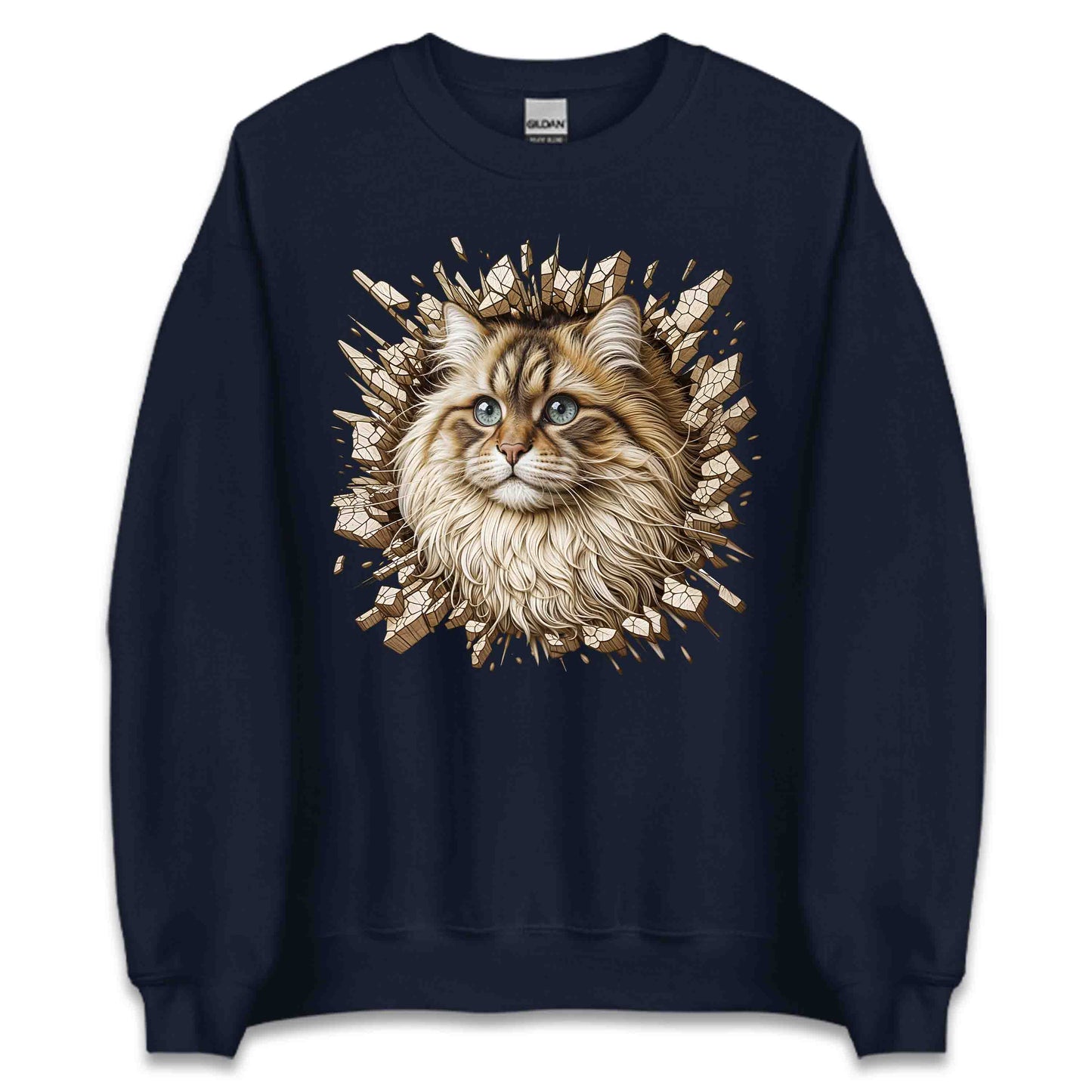 Fluffy Siberian Cat Breaking Through Wall 3D Realistic Cat | PRODUCT CODE: FLYSBRNCRABH