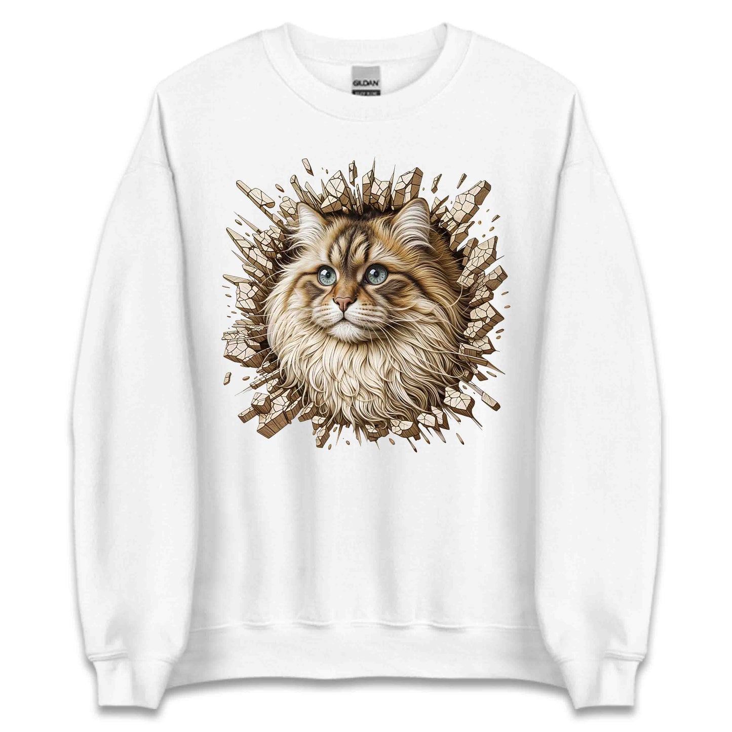 Fluffy Siberian Cat Breaking Through Wall 3D Realistic Cat | PRODUCT CODE: FLYSBRNCRABH