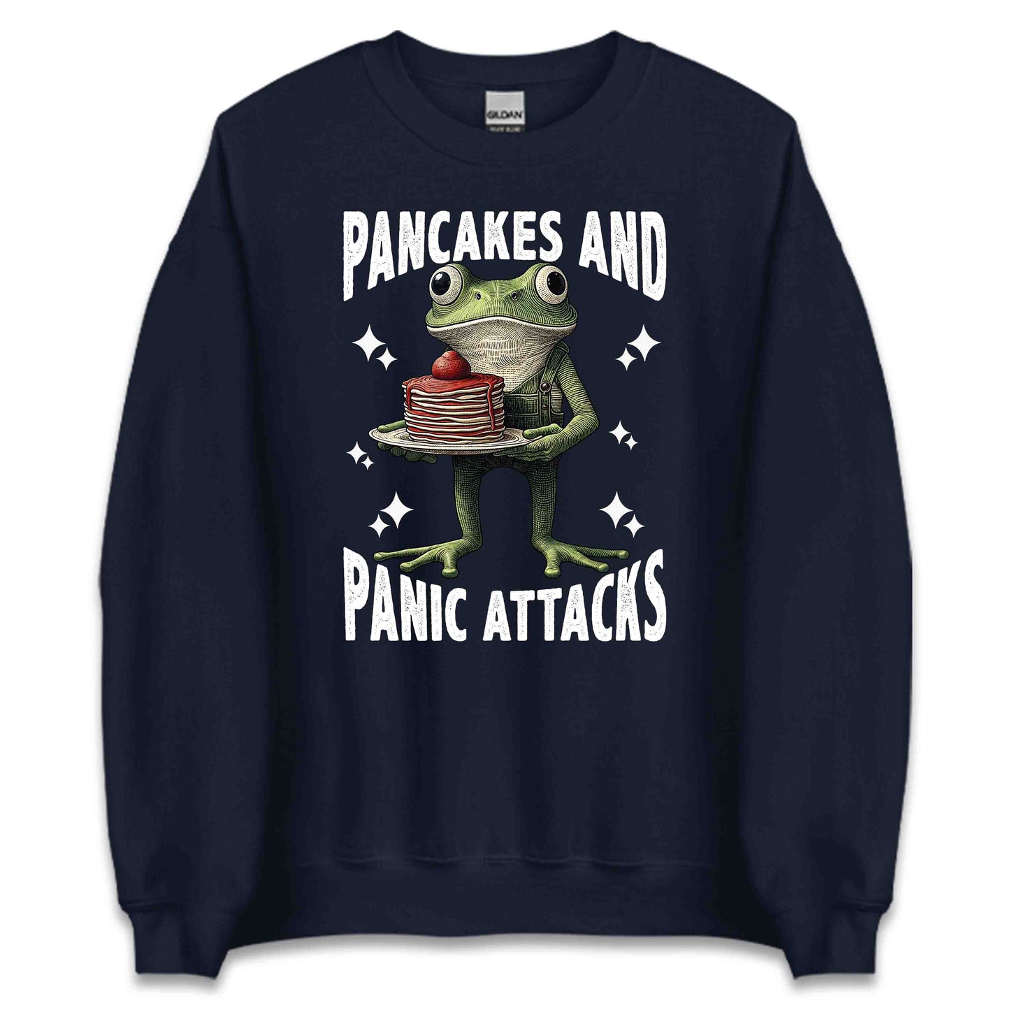 Funny Frog Anxiety Pancakes and Panic Attacks Frog Vintage Amphibian Sarcastic Mental Health | PRODUCT CODE: FNRGOANXYTP