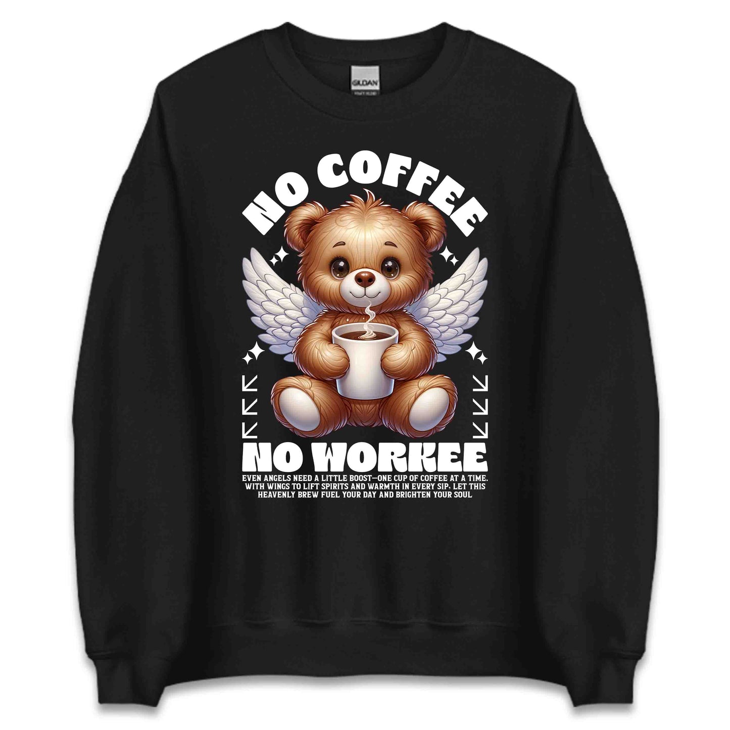 No Coffee No Workee Funny Coffee Bear Angel | PRODUCT CODE: FNYCFEBRANGLW
