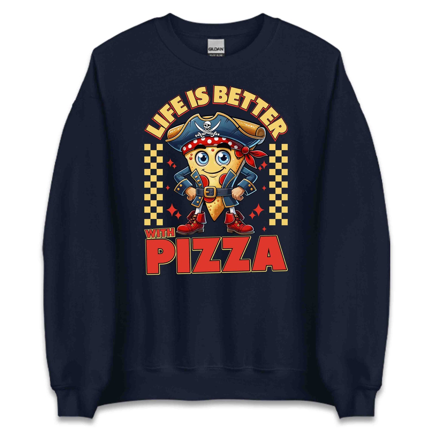 Funny Pizza Pirate Life Is Better With Pizza Cheesy Humor | PRODUCT CODE: FNYPRTZACLEWD