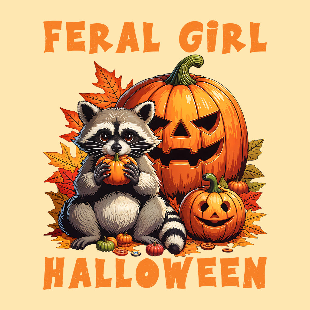 Feral Girl Halloween Spooky Raccoon & Pumpkin Autumn | PRODUCT CODE: FRGLEHWNE