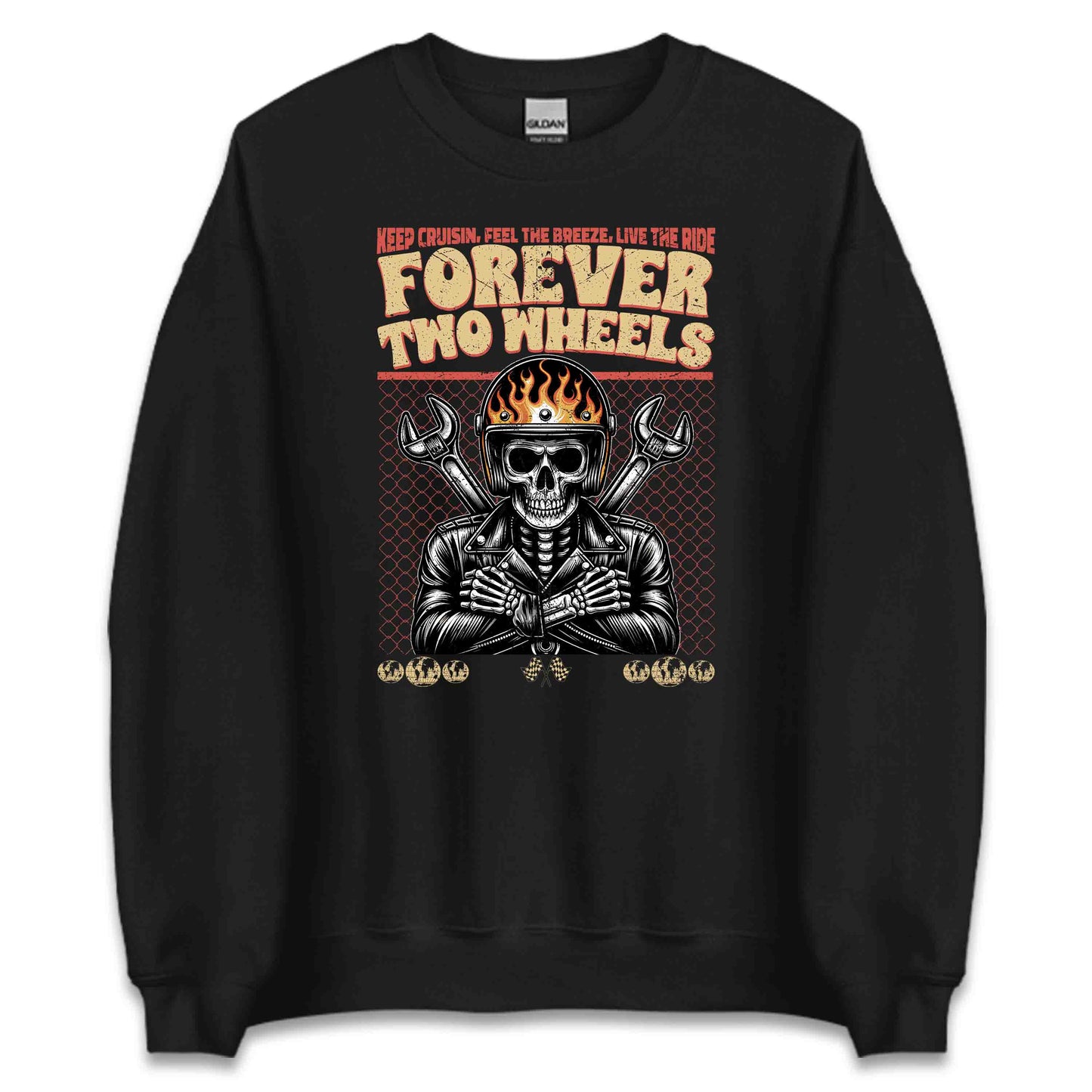 Forever Two Wheels Skull Flaming Skeleton Biker | PRODUCT CODE: FRNMSAMAORNWL