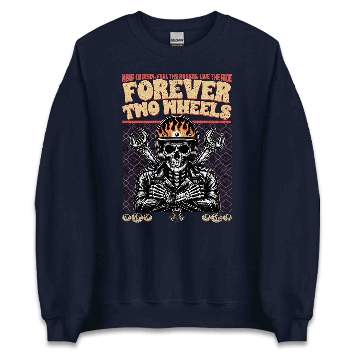 Forever Two Wheels Skull Flaming Skeleton Biker | PRODUCT CODE: FRNMSAMAORNWL