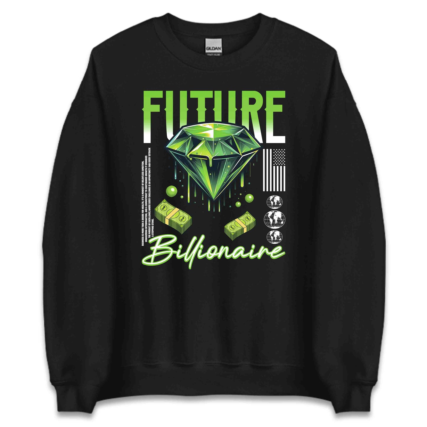Future Billionaire Green Diamond and Money Motivational Streetwear | PRODUCT CODE: FTREVLBNEGRD