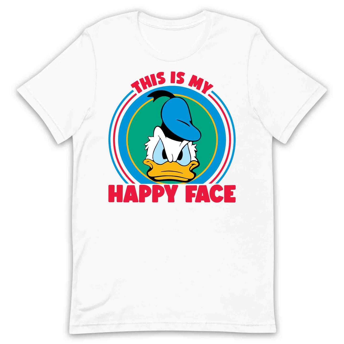 Donald Duck Angry Face T-Shirt, Jumper & Hoodie – “This Is My Happy Face” for Vintage Disney Lovers & Sarcastic Humor Fans | PRODUCT CODE: FYBASDIKC
