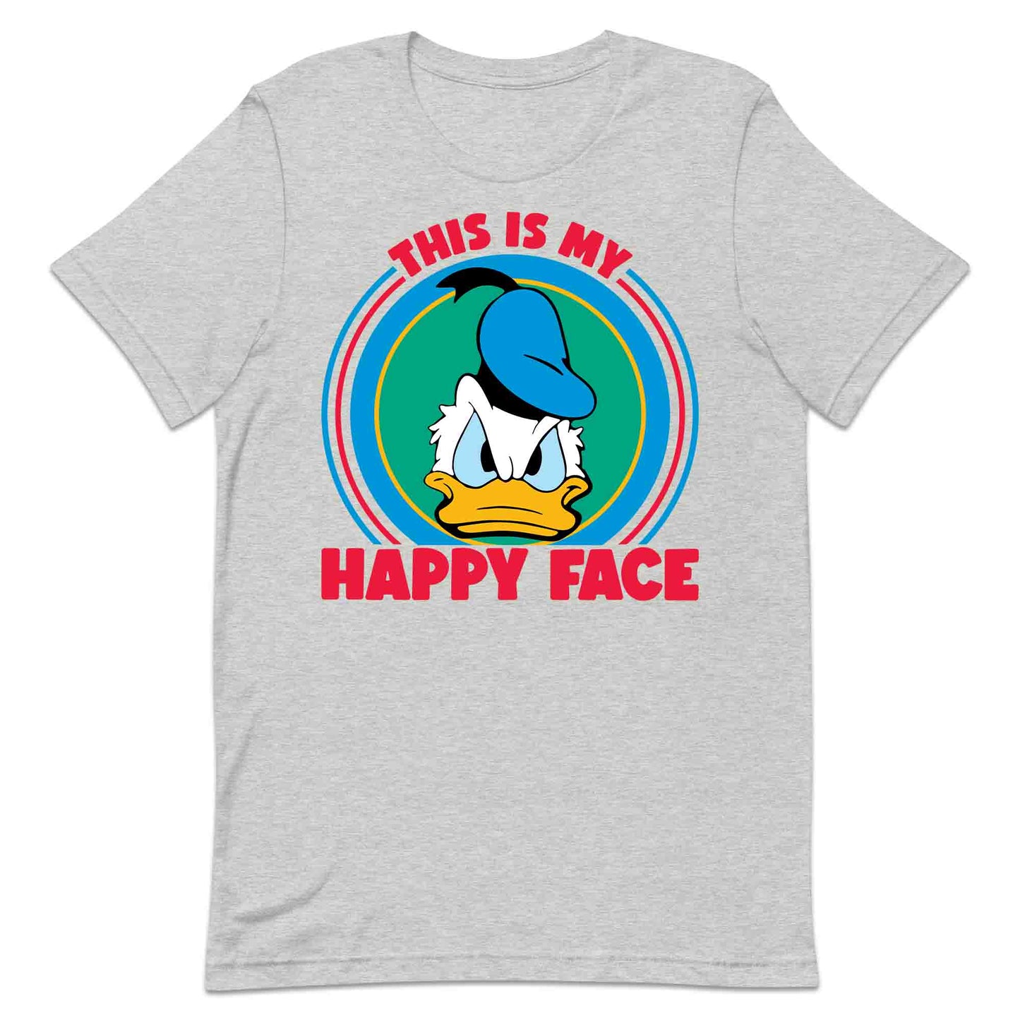 Donald Duck Angry Face T-Shirt, Jumper & Hoodie – “This Is My Happy Face” for Vintage Disney Lovers & Sarcastic Humor Fans | PRODUCT CODE: FYBASDIKC