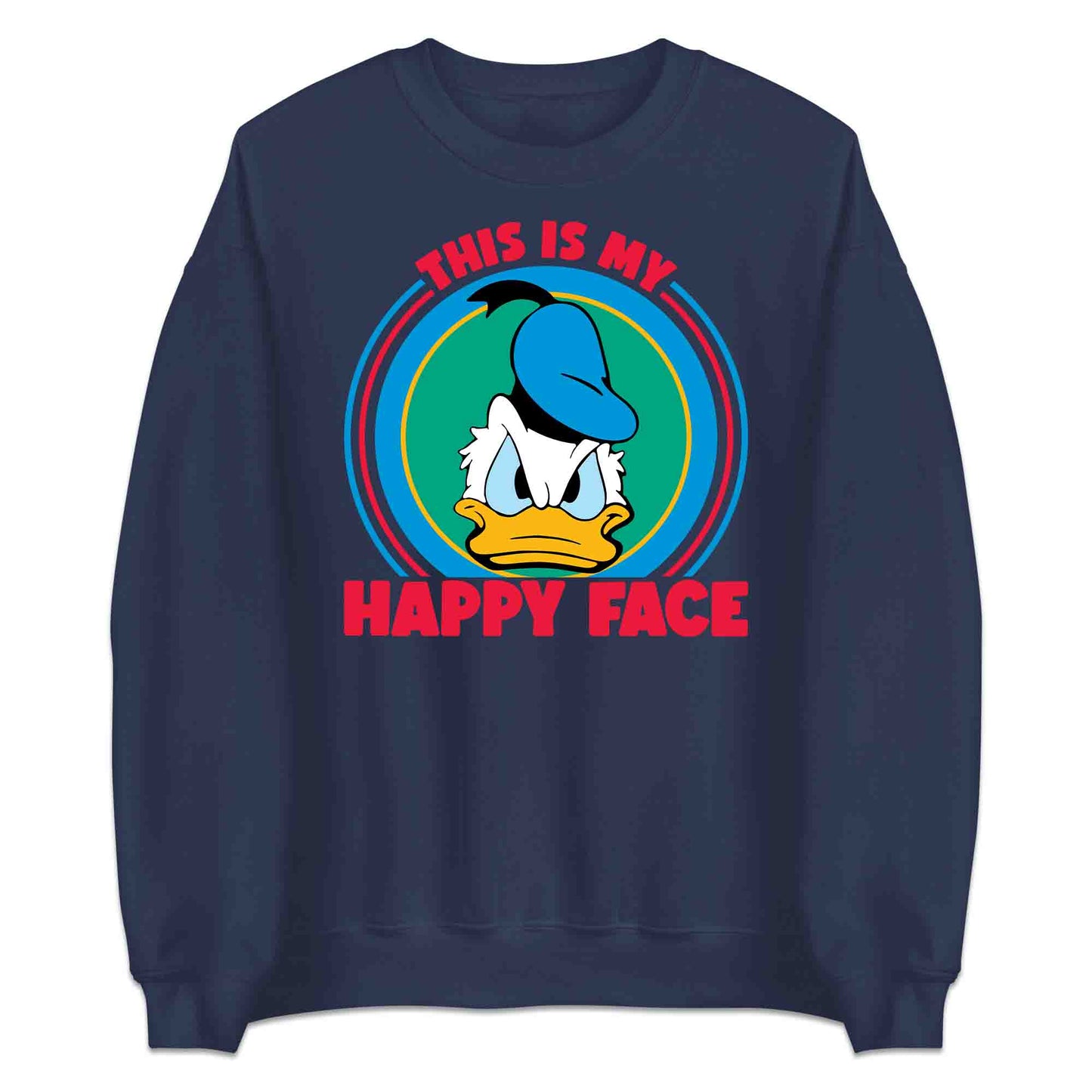 Donald Duck Angry Face T-Shirt, Jumper & Hoodie – “This Is My Happy Face” for Vintage Disney Lovers & Sarcastic Humor Fans | PRODUCT CODE: FYBASDIKC