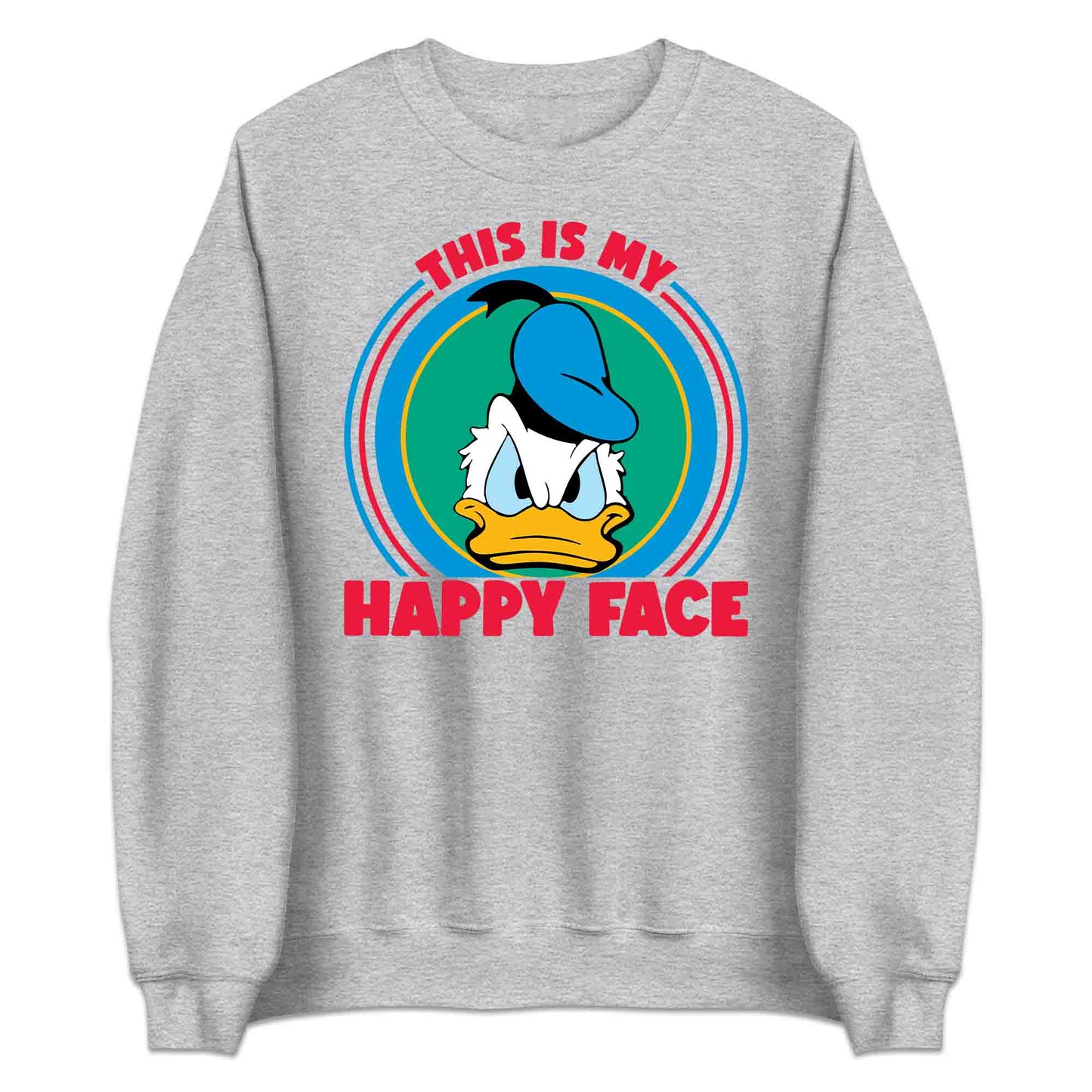 Donald Duck Angry Face T-Shirt, Jumper & Hoodie – “This Is My Happy Face” for Vintage Disney Lovers & Sarcastic Humor Fans | PRODUCT CODE: FYBASDIKC