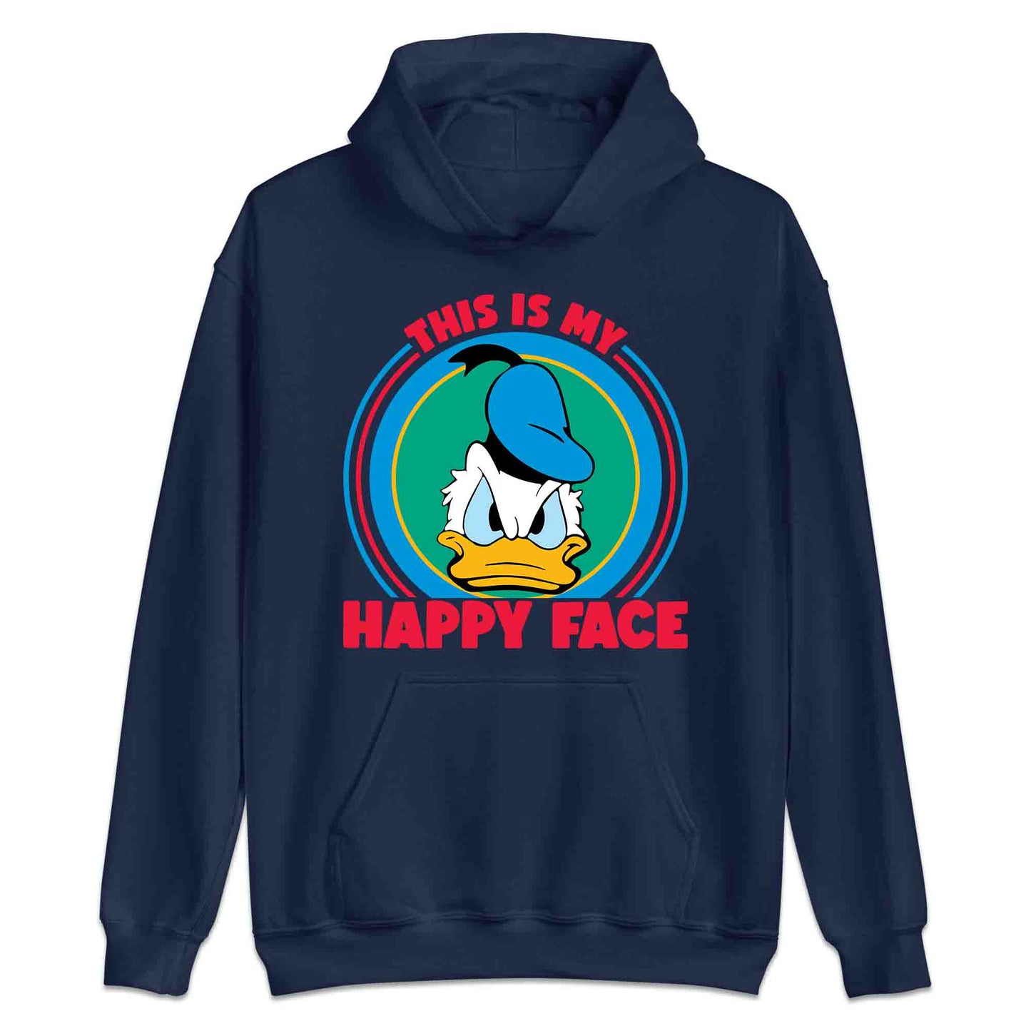 Donald Duck Angry Face T-Shirt, Jumper & Hoodie – “This Is My Happy Face” for Vintage Disney Lovers & Sarcastic Humor Fans | PRODUCT CODE: FYBASDIKC