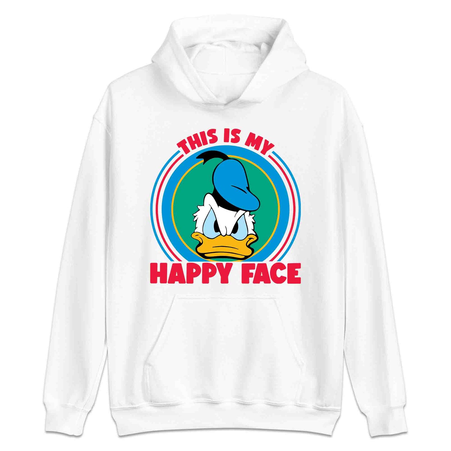 Donald Duck Angry Face T-Shirt, Jumper & Hoodie – “This Is My Happy Face” for Vintage Disney Lovers & Sarcastic Humor Fans | PRODUCT CODE: FYBASDIKC