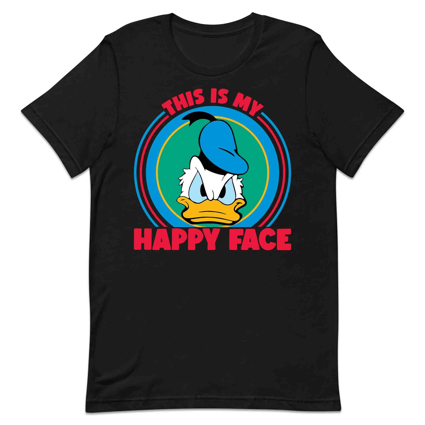 Donald Duck Angry Face T-Shirt, Jumper & Hoodie – “This Is My Happy Face” for Vintage Disney Lovers & Sarcastic Humor Fans | PRODUCT CODE: FYBASDIKC