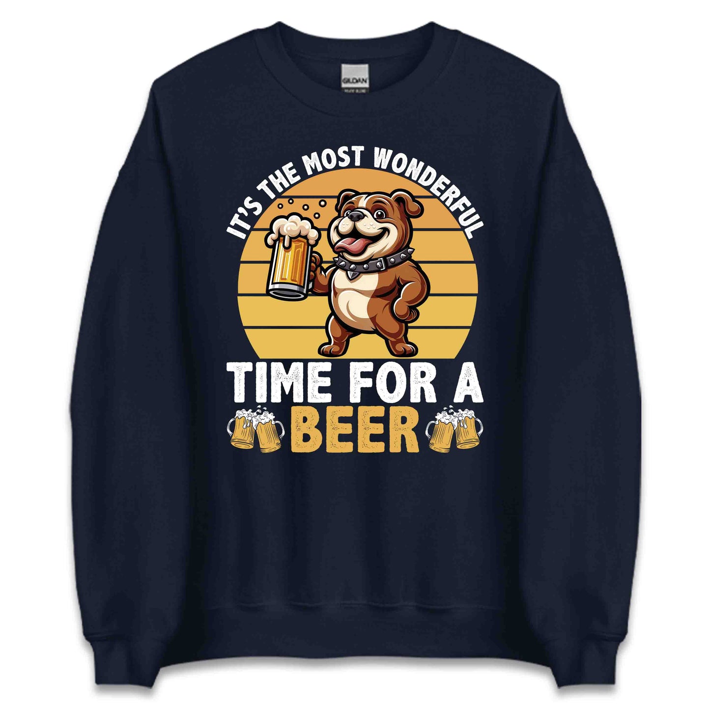 Bulldog Beer Drinking It's The Most Wonderful Time For A Beer Dog Holding A Pint | PRODUCT CODE: FYNBLDGKRMO