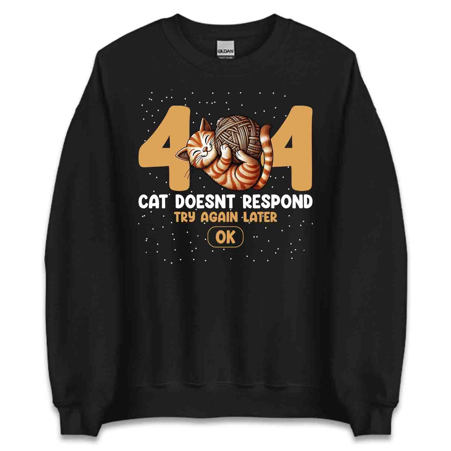 Funny 404 Error Cat T-Shirt, Sweatshirt, Hoodie – Sleeping Kitty, Yarn Ball & Geek Humor | PRODUCT CODE: FYNEROBACT