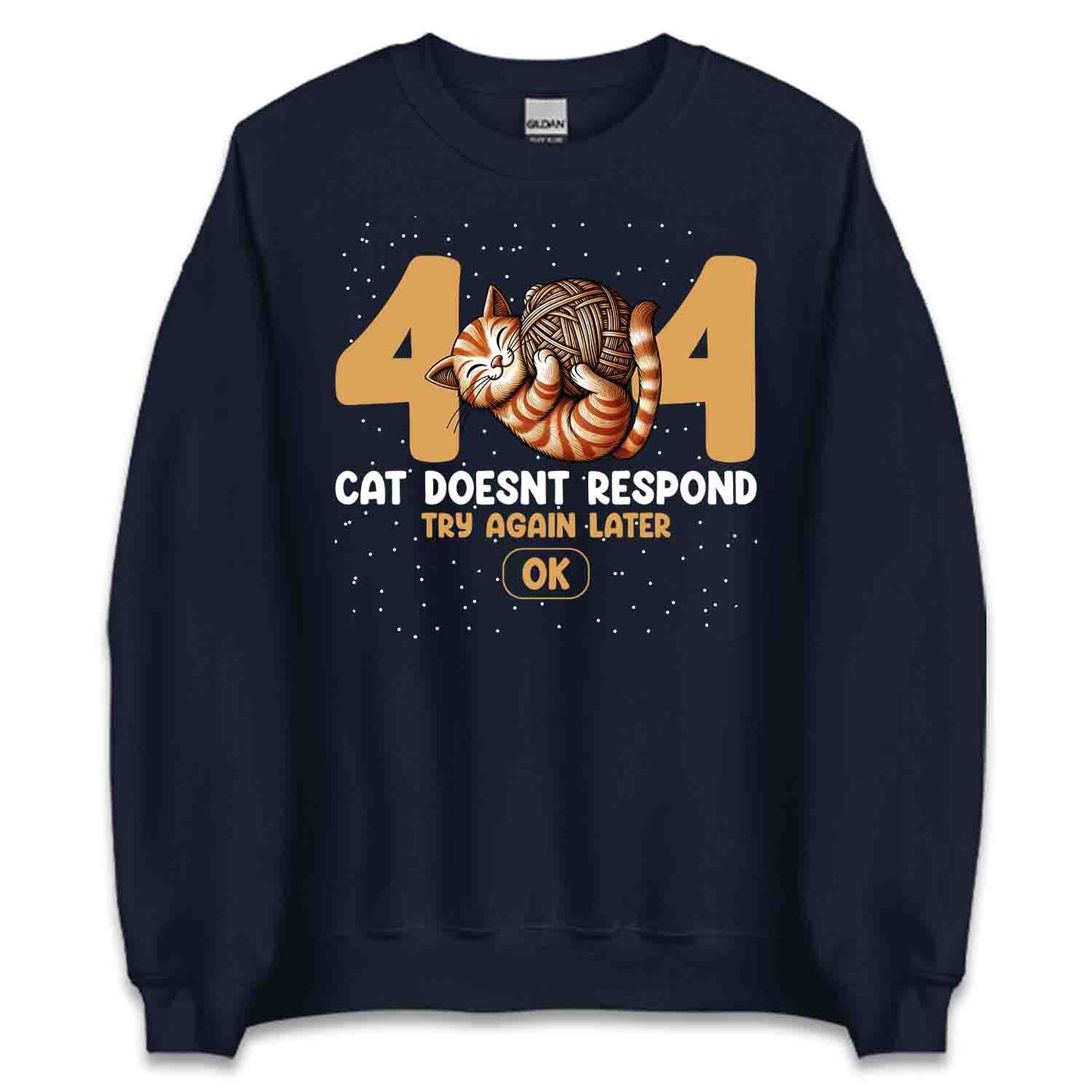 Funny 404 Error Cat T-Shirt, Sweatshirt, Hoodie – Sleeping Kitty, Yarn Ball & Geek Humor | PRODUCT CODE: FYNEROBACT