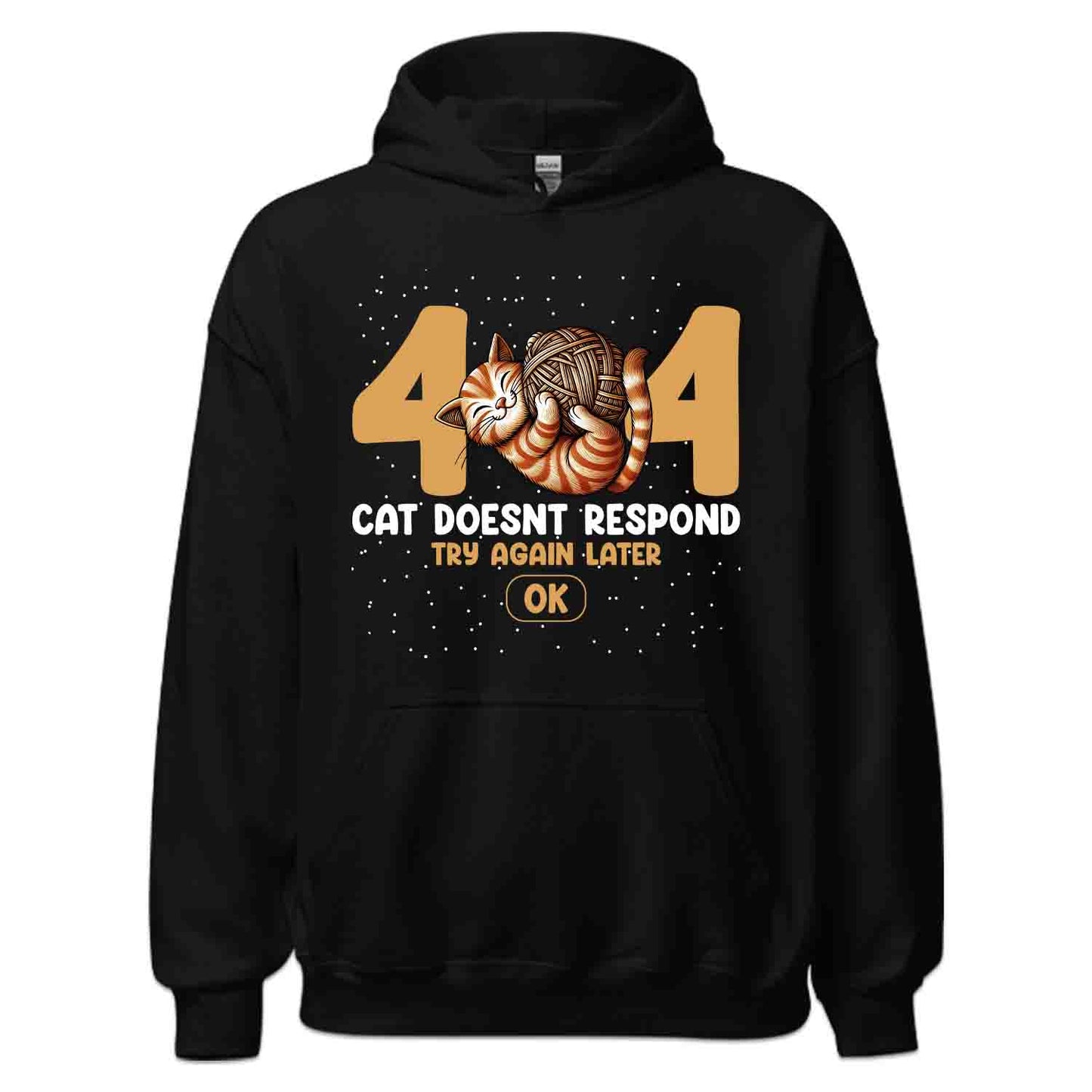 Funny 404 Error Cat T-Shirt, Sweatshirt, Hoodie – Sleeping Kitty, Yarn Ball & Geek Humor | PRODUCT CODE: FYNEROBACT
