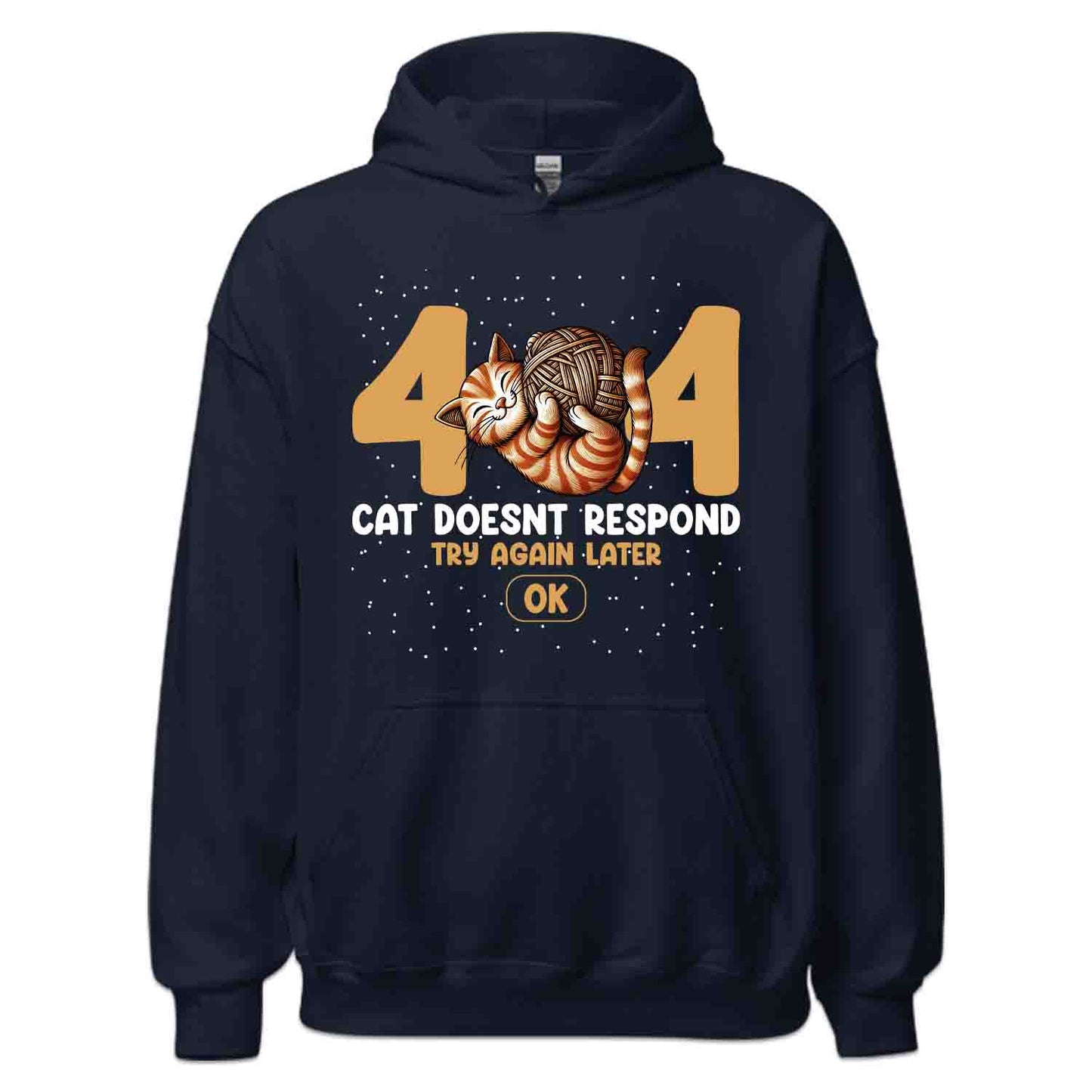 Funny 404 Error Cat T-Shirt, Sweatshirt, Hoodie – Sleeping Kitty, Yarn Ball & Geek Humor | PRODUCT CODE: FYNEROBACT