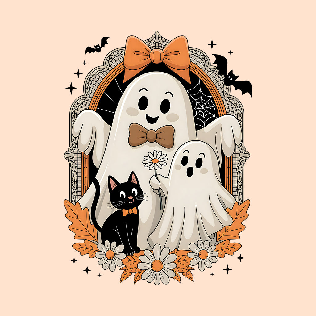 Cute Ghost Family T-Shirt, Spooky Season Sweatshirt, Black Cat Hoodie | PRODUCT CODE: GHFLWERMY