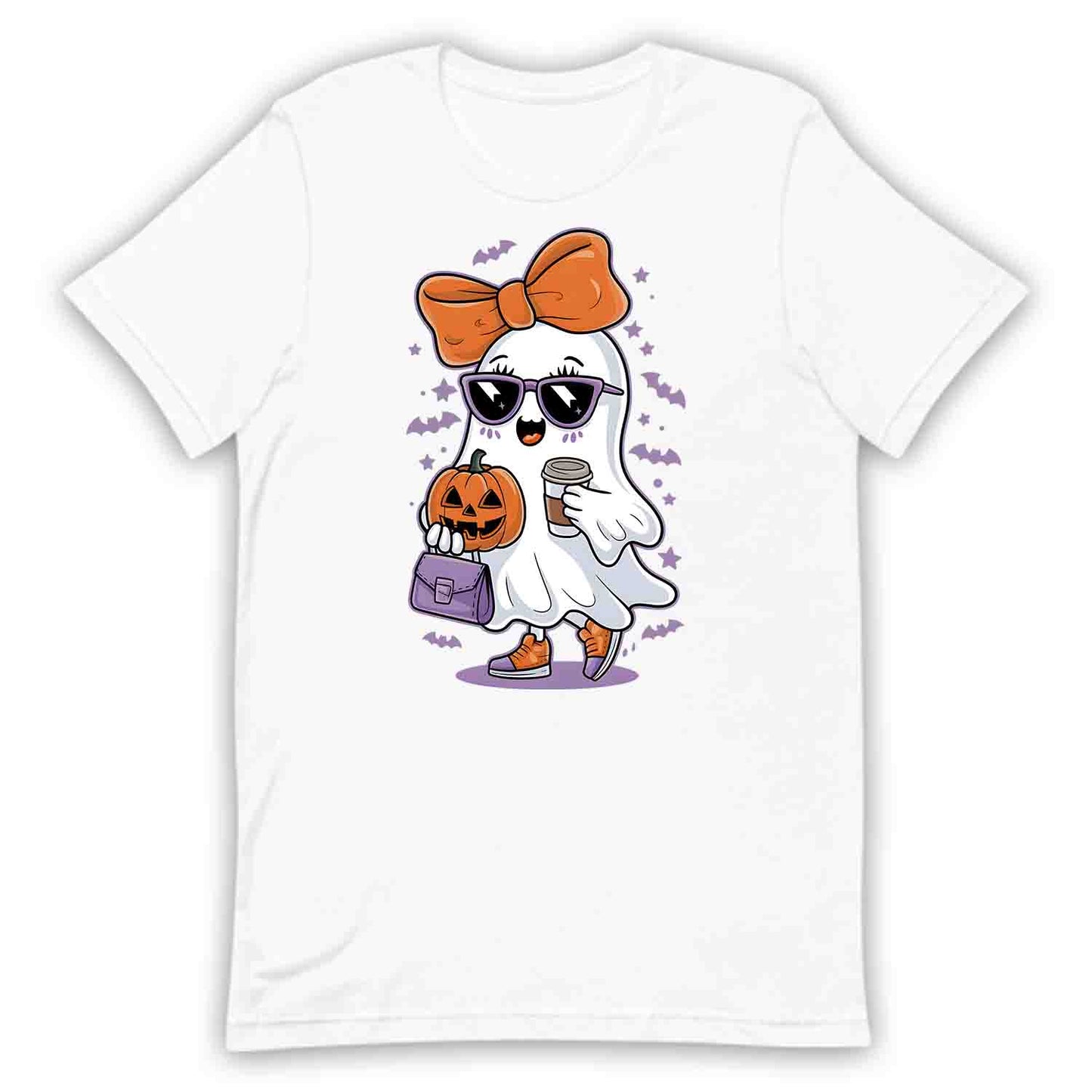 Cute Girly Ghost T-Shirt, Spooky Chic Sweatshirt, Pumpkin Coffee Hoodie | PRODUCT CODE: GKLWRYIHCN