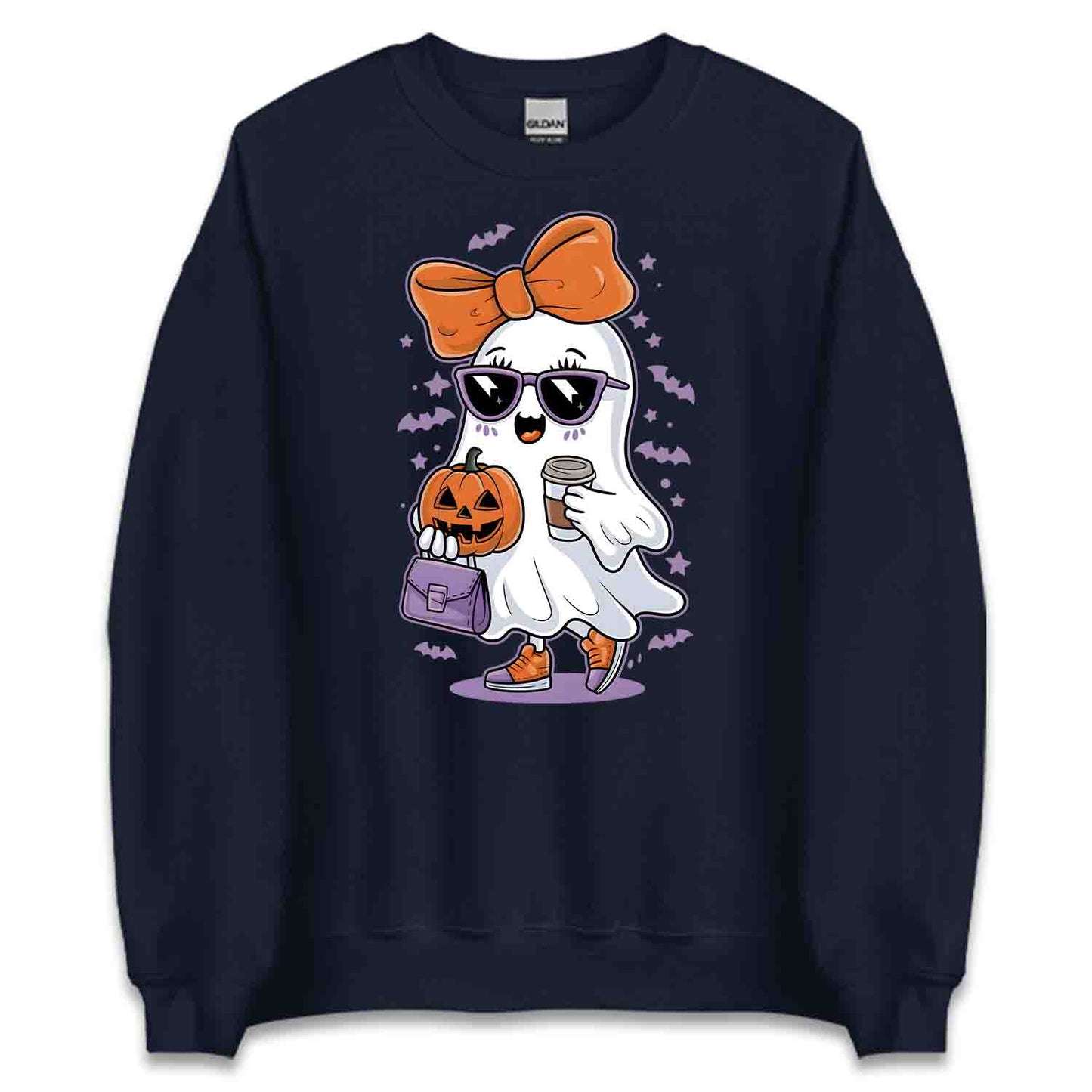 Cute Girly Ghost T-Shirt, Spooky Chic Sweatshirt, Pumpkin Coffee Hoodie | PRODUCT CODE: GKLWRYIHCN