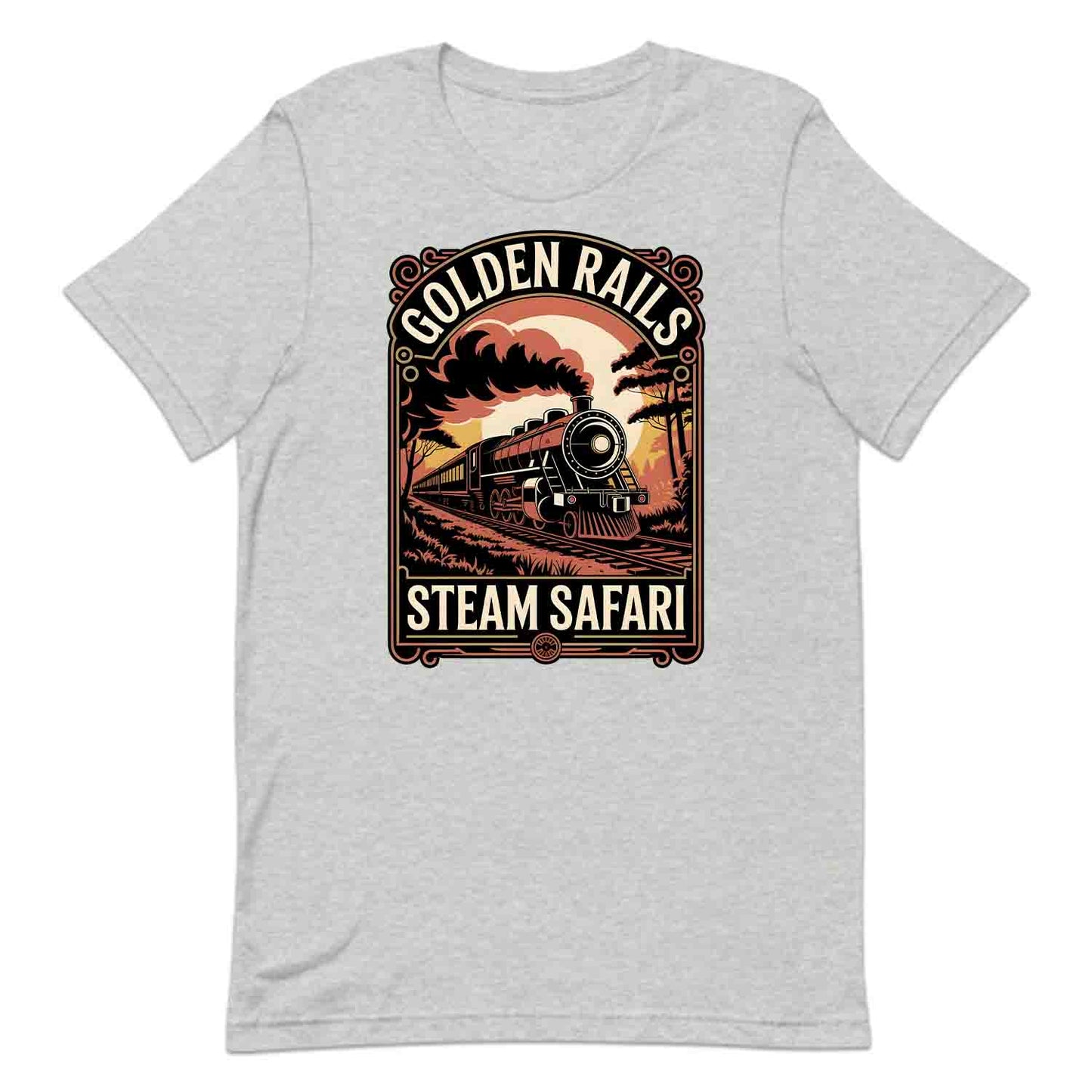 Golden Rails Train T-Shirt, Vintage Locomotive Sweatshirt, Retro Railway Hoodie | PRODUCT CODE: GLCNMASDYF