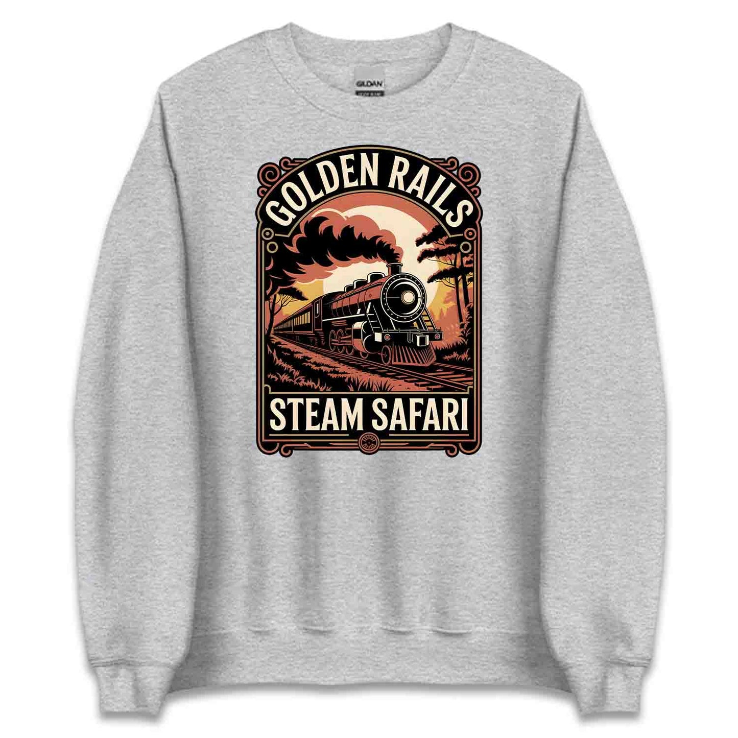 Golden Rails Train T-Shirt, Vintage Locomotive Sweatshirt, Retro Railway Hoodie | PRODUCT CODE: GLCNMASDYF