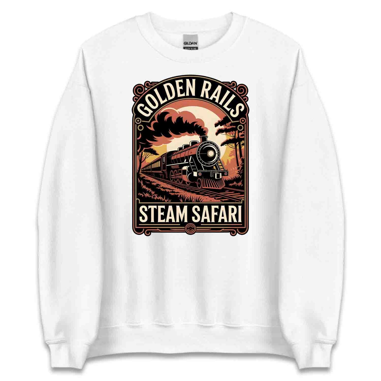 Golden Rails Train T-Shirt, Vintage Locomotive Sweatshirt, Retro Railway Hoodie | PRODUCT CODE: GLCNMASDYF
