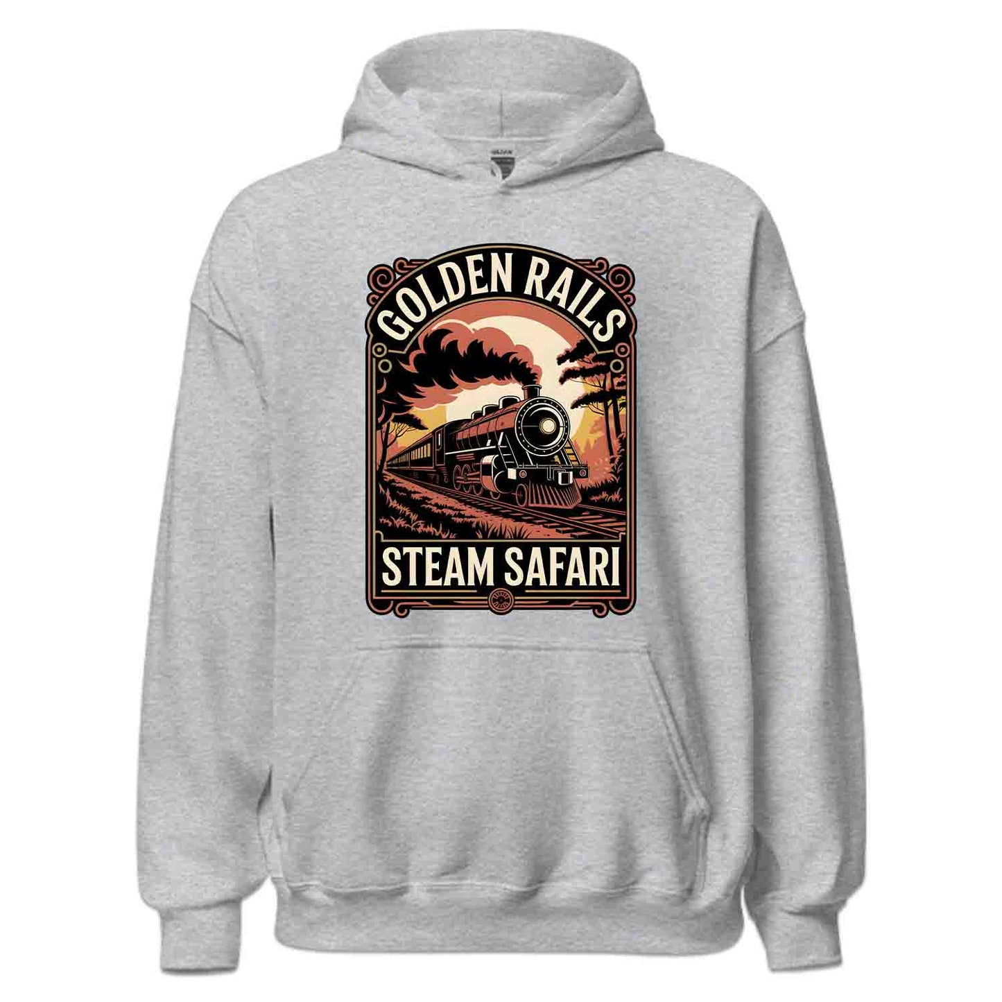 Golden Rails Train T-Shirt, Vintage Locomotive Sweatshirt, Retro Railway Hoodie | PRODUCT CODE: GLCNMASDYF