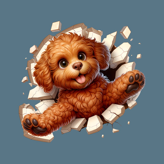 Goldendoodle Breaking Through Wall 3D Realistic Dog | PRODUCT CODE: GLDNOBRKNGWLH