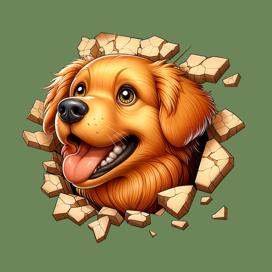 Golden Retriever Breaking Through Wall 3D Realistic Dog | PRODUCT CODE: GLDNRTVEBKMNW