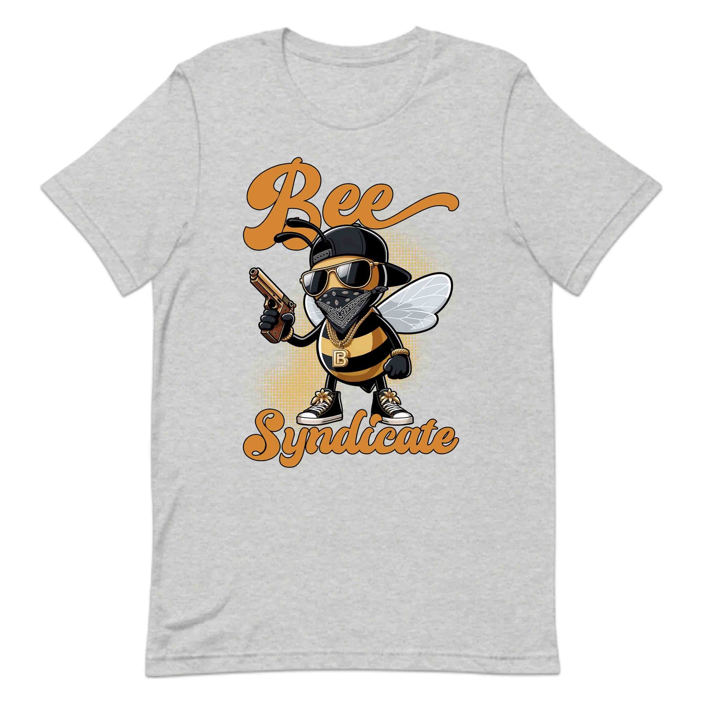 Gangster Bee Syndicate Urban Cartoon Bee Holding a Golden Gun | PRODUCT CODE: GNSBETSYNDCR